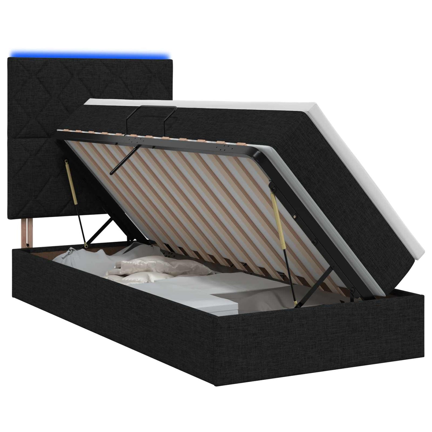 LED tárolós ágy matraccal Fekete 90 x 190 cm Szövet