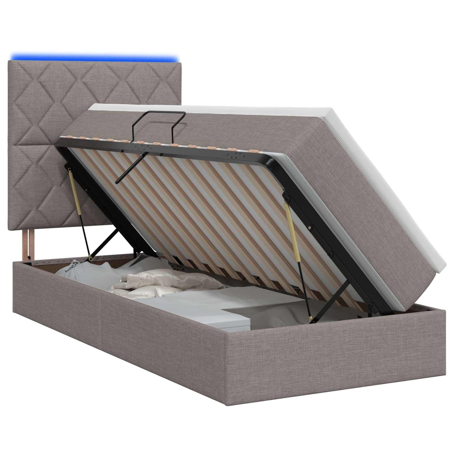 LED tárolós ágy matraccal Tópszínű 90 x 200 cm Szövet
