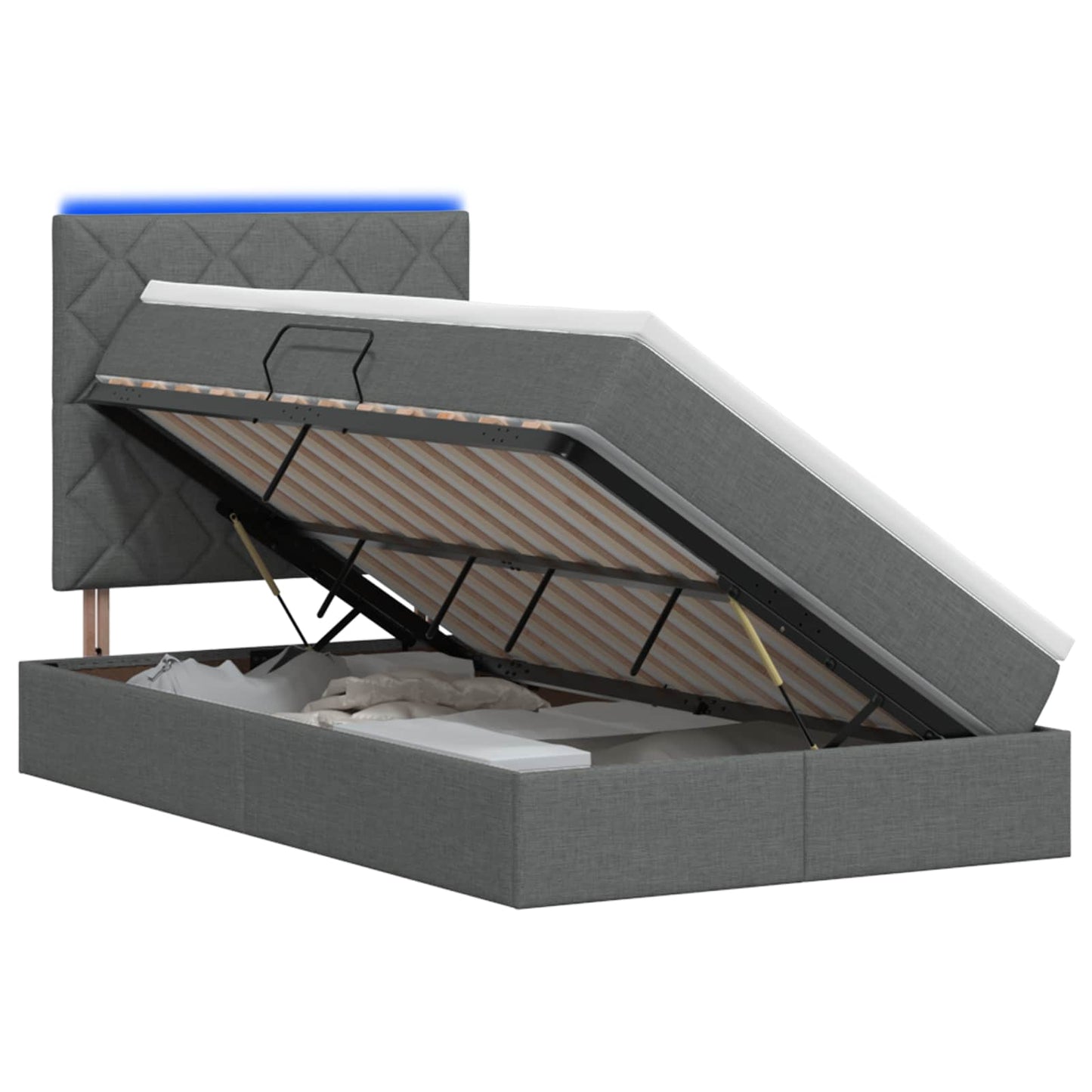 LED tárolós ágy matraccal Sötétszürke 120 x 200 cm Szövet