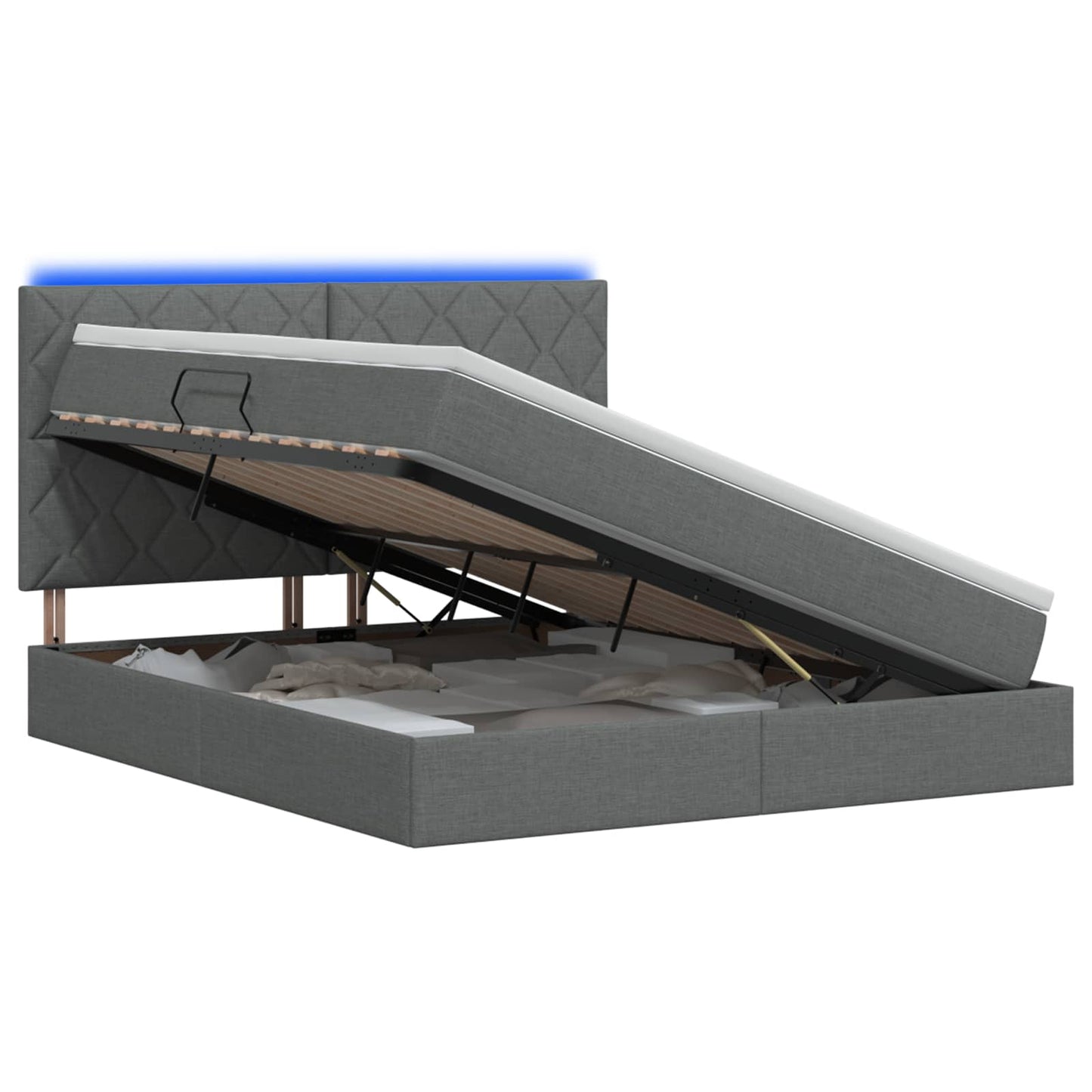 LED tárolós ágy matraccal Sötétszürke 160 x 200 cm Szövet
