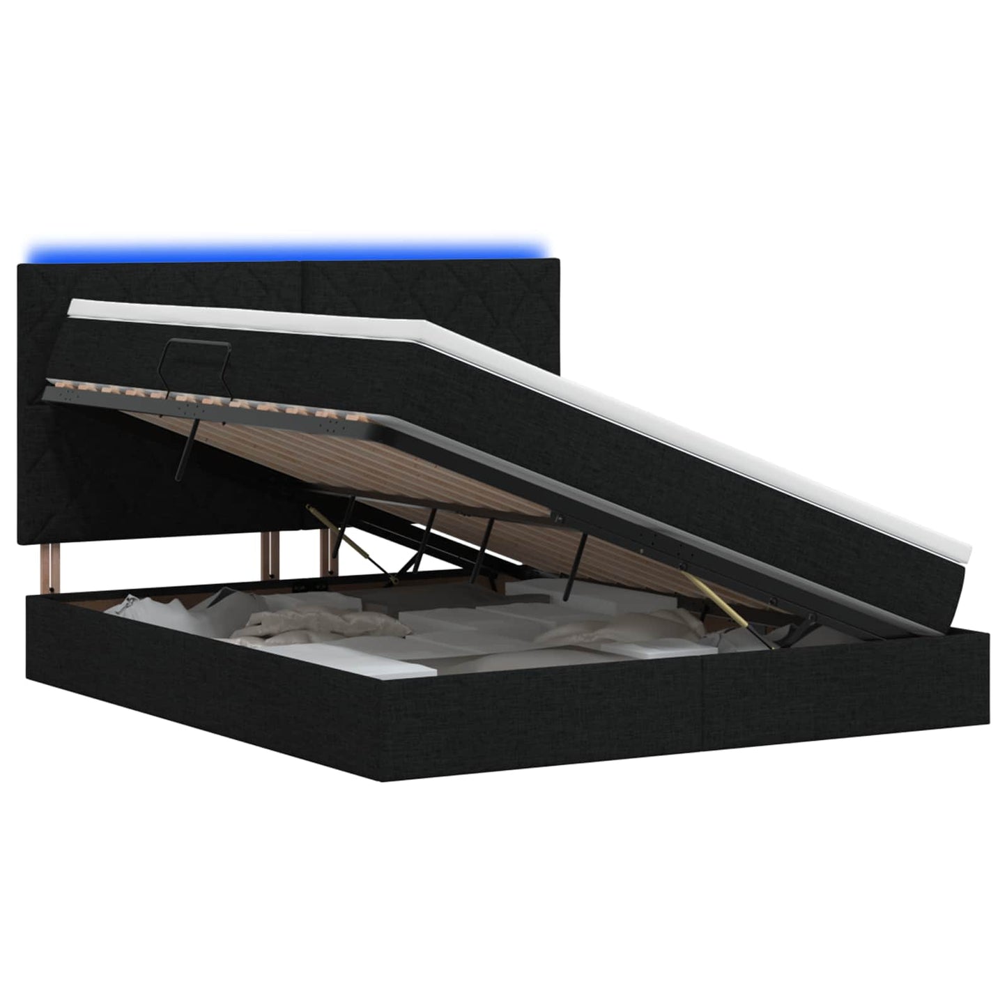 LED tárolós ágy matraccal Fekete 160 x 200 cm Szövet