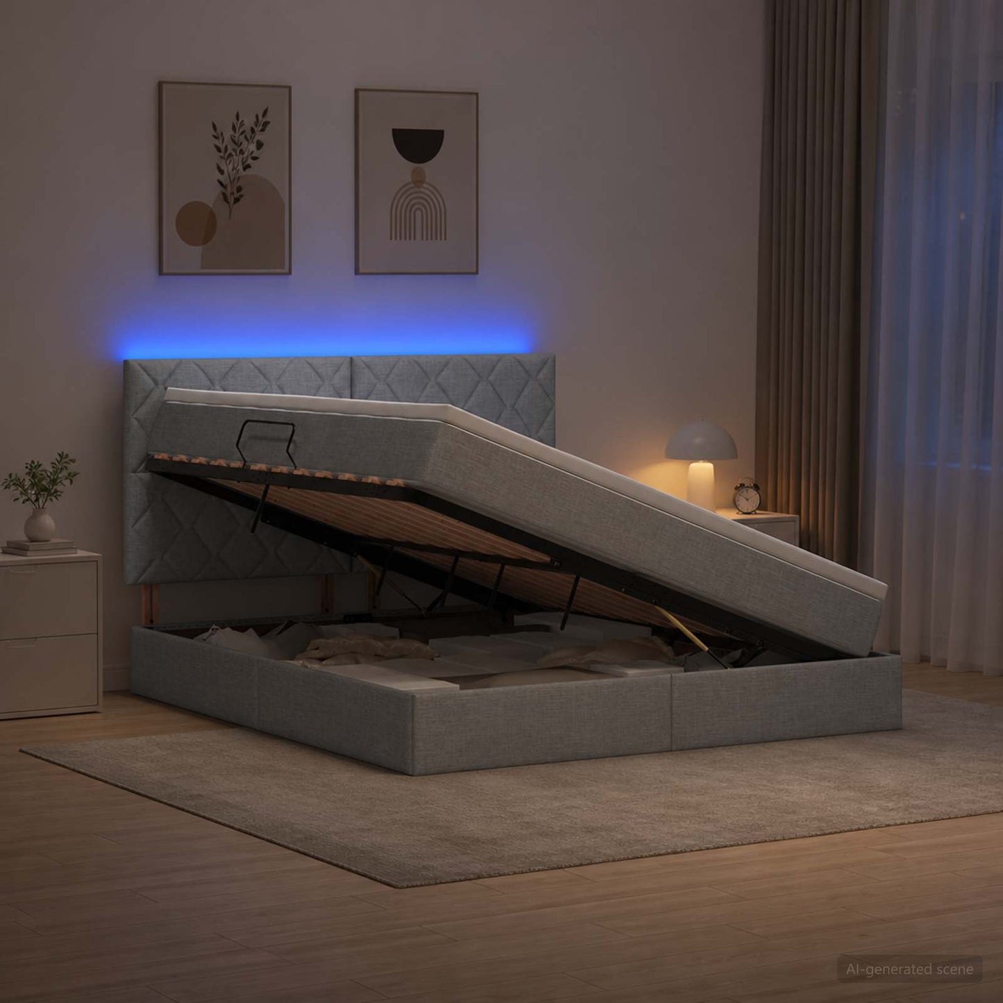 LED tárolós ágy matraccal Világosszürke 160 x 200 cm Szövet