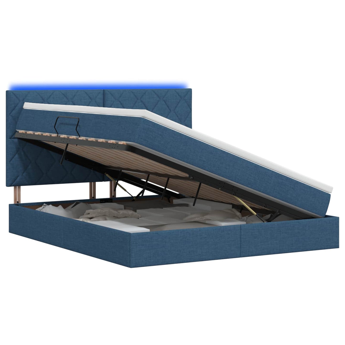 LED tárolós ágy matraccal Kék 180 x 200 cm Szövet