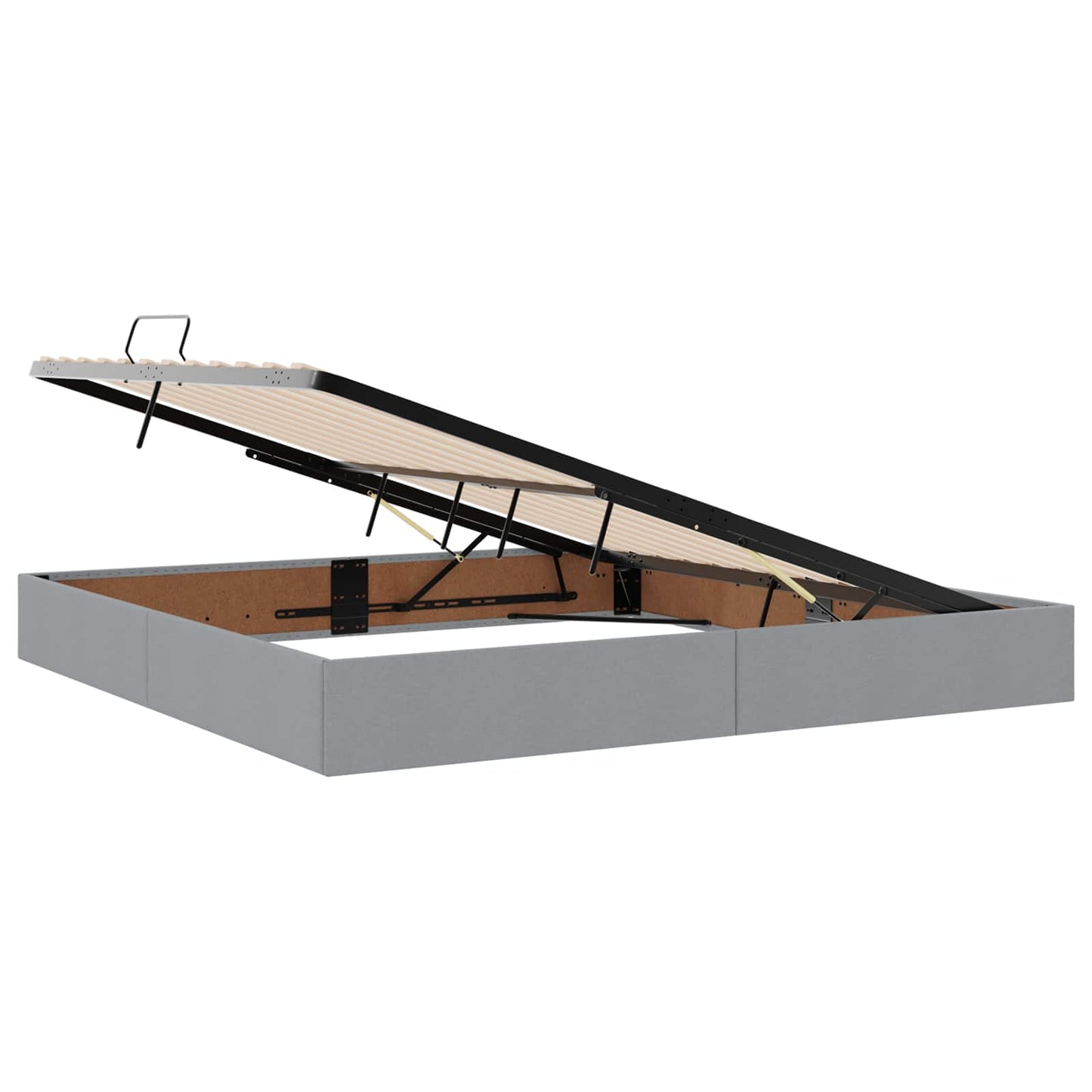 LED tárolós ágy matraccal Világosszürke 200 x 200 cm Szövet