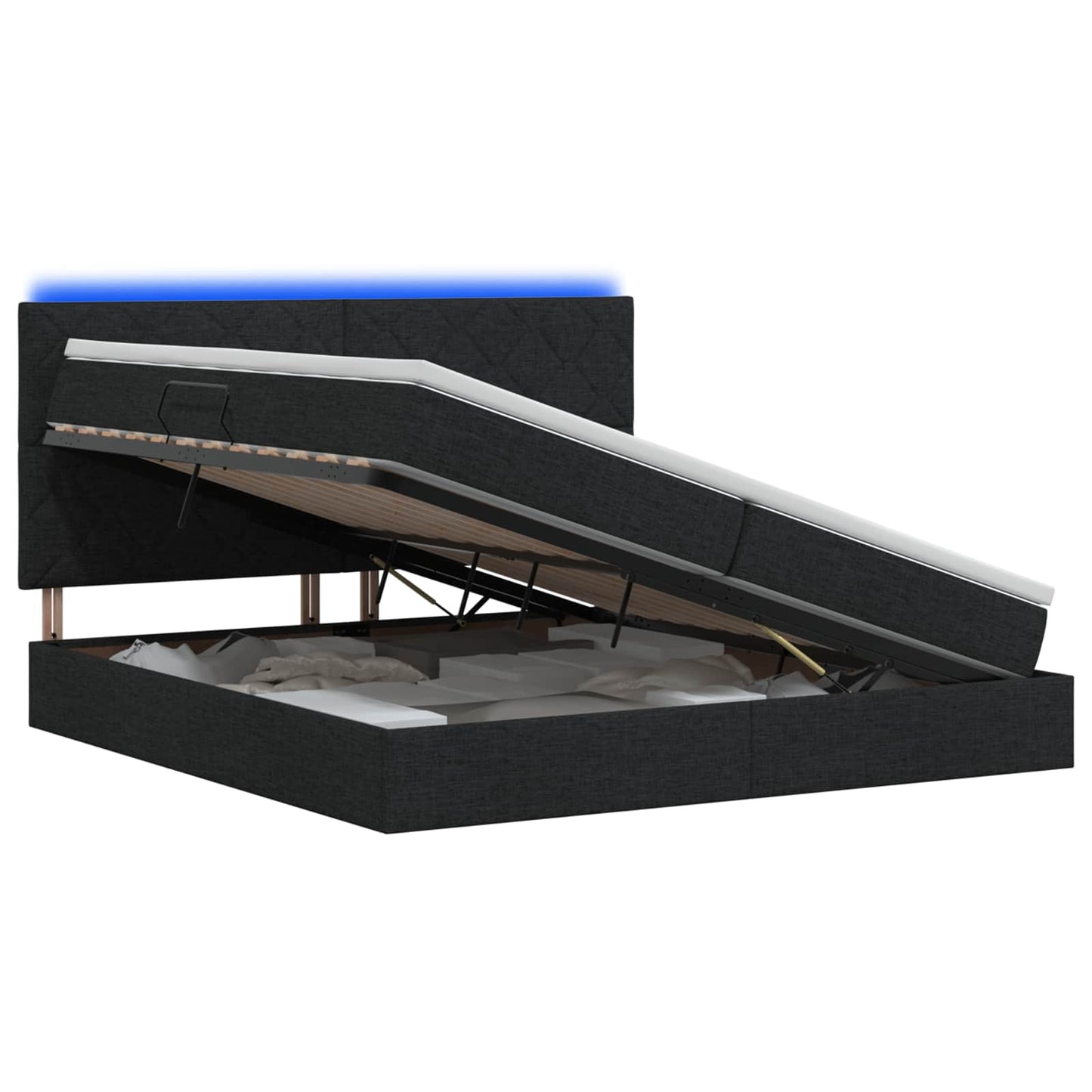LED tárolós ágy matraccal Fekete 200 x 200 cm Szövet