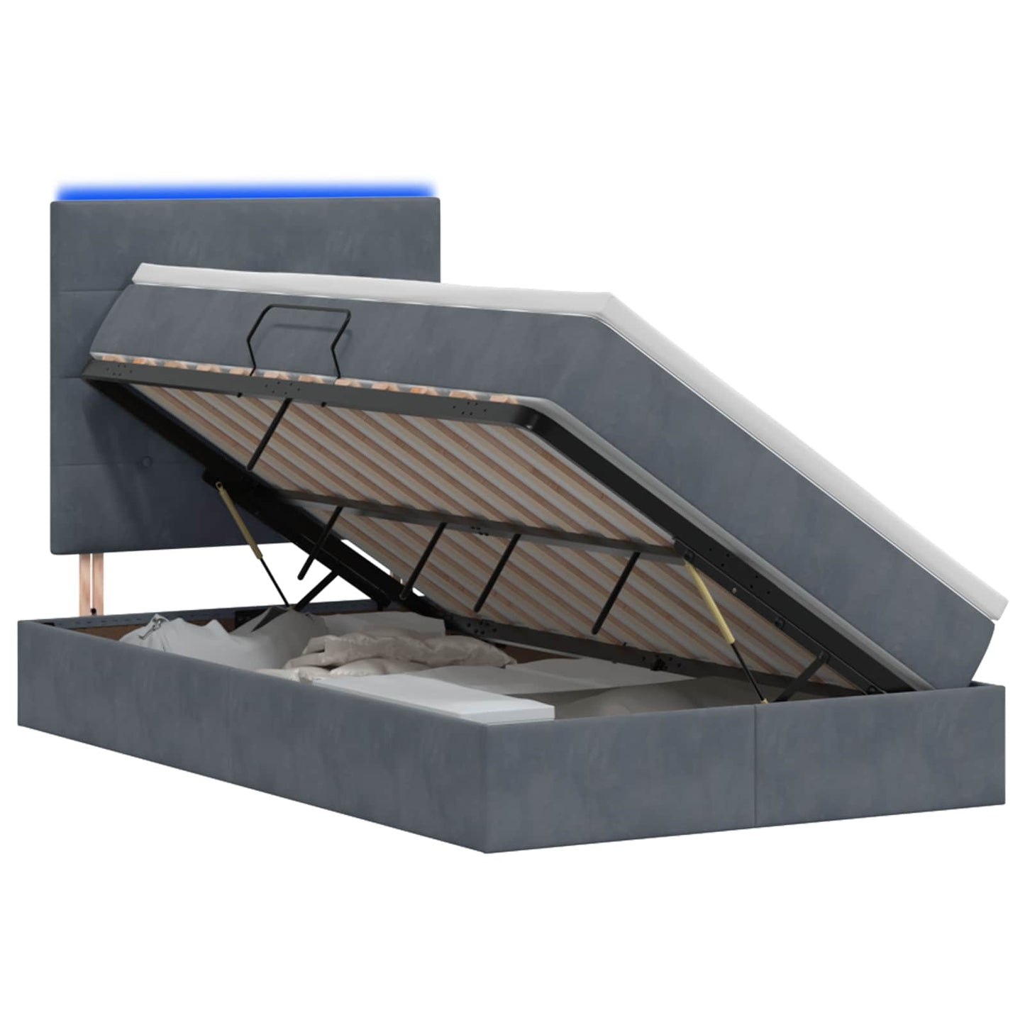 LED tárolós ágy matraccal Sötétszürke 120 x 200 cm Bársony