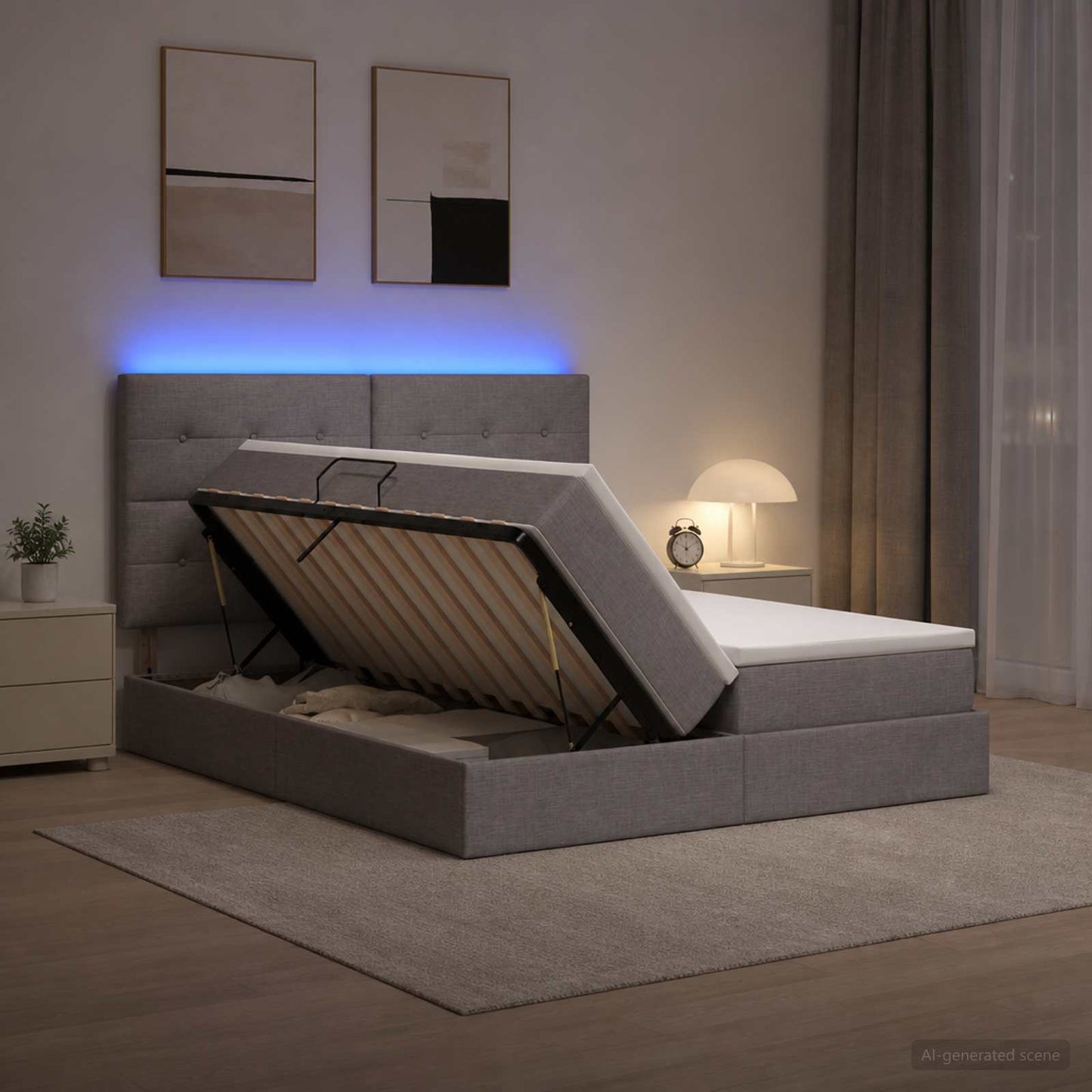 LED tárolós ágy matraccal Tópszínű 180 x 200 cm Szövet