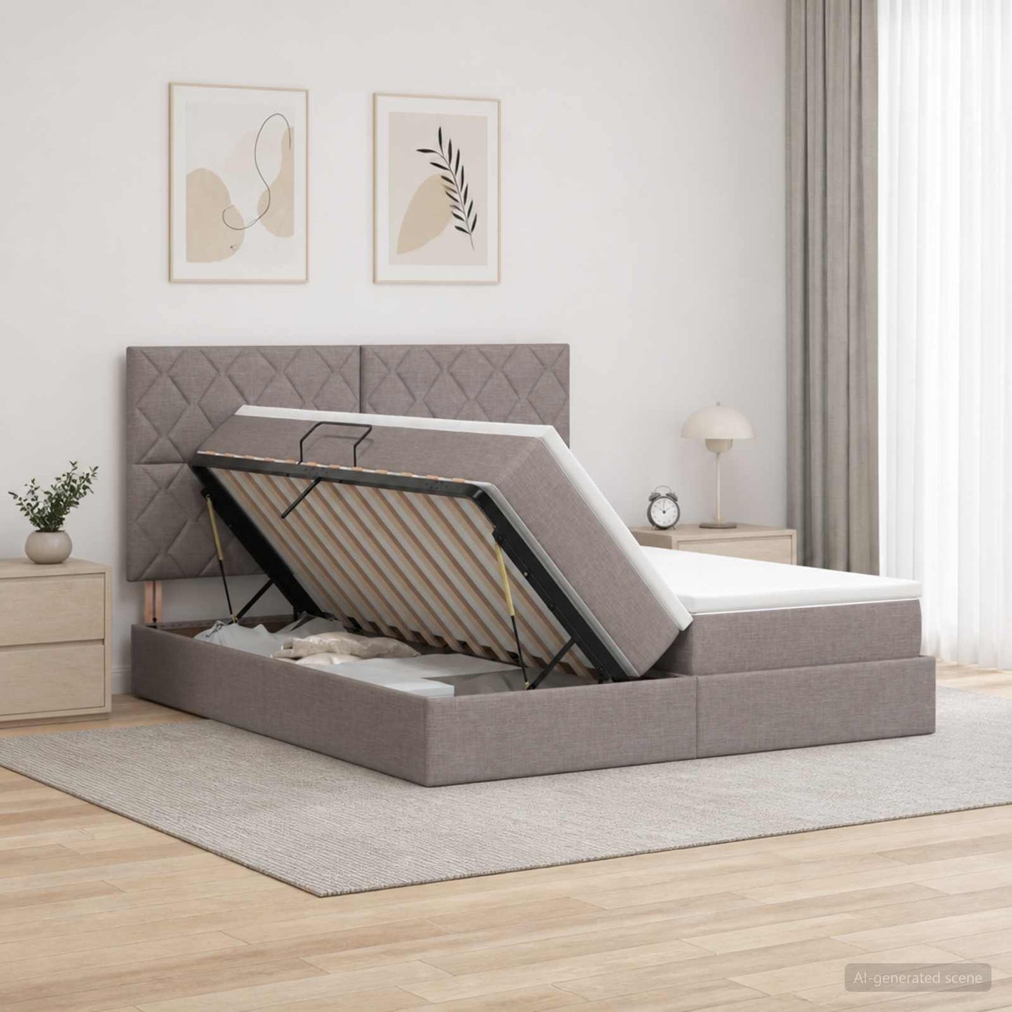 LED tárolós ágy matraccal Tópszínű 180 x 200 cm Szövet