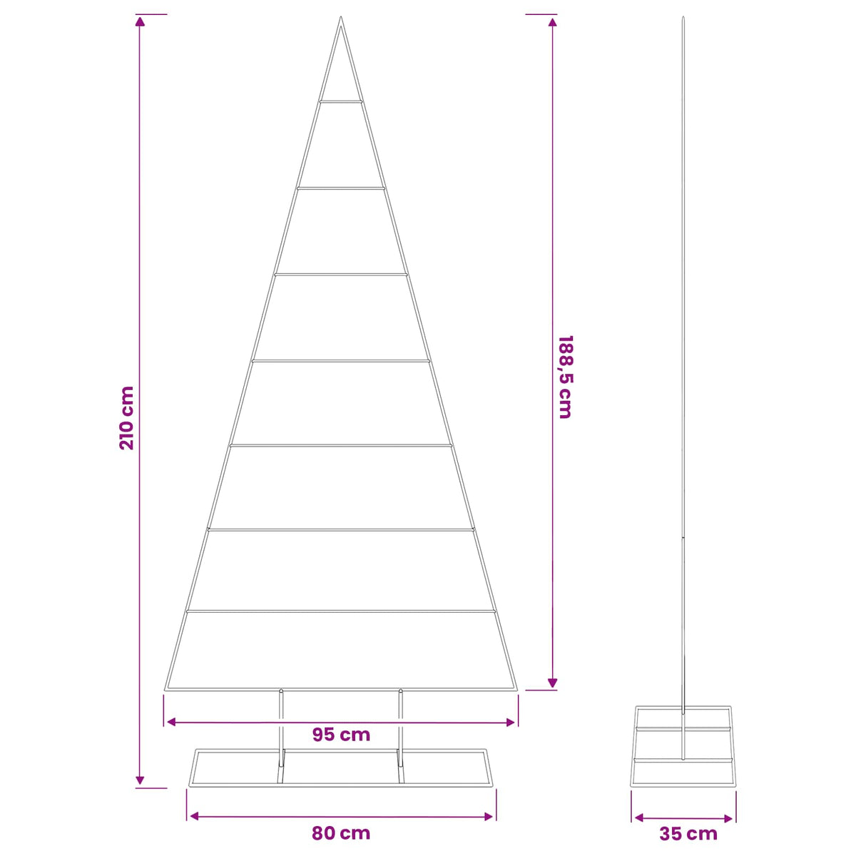 Fém karácsonyfa KUOPIO 210 cm Porszórt Acél Fehér