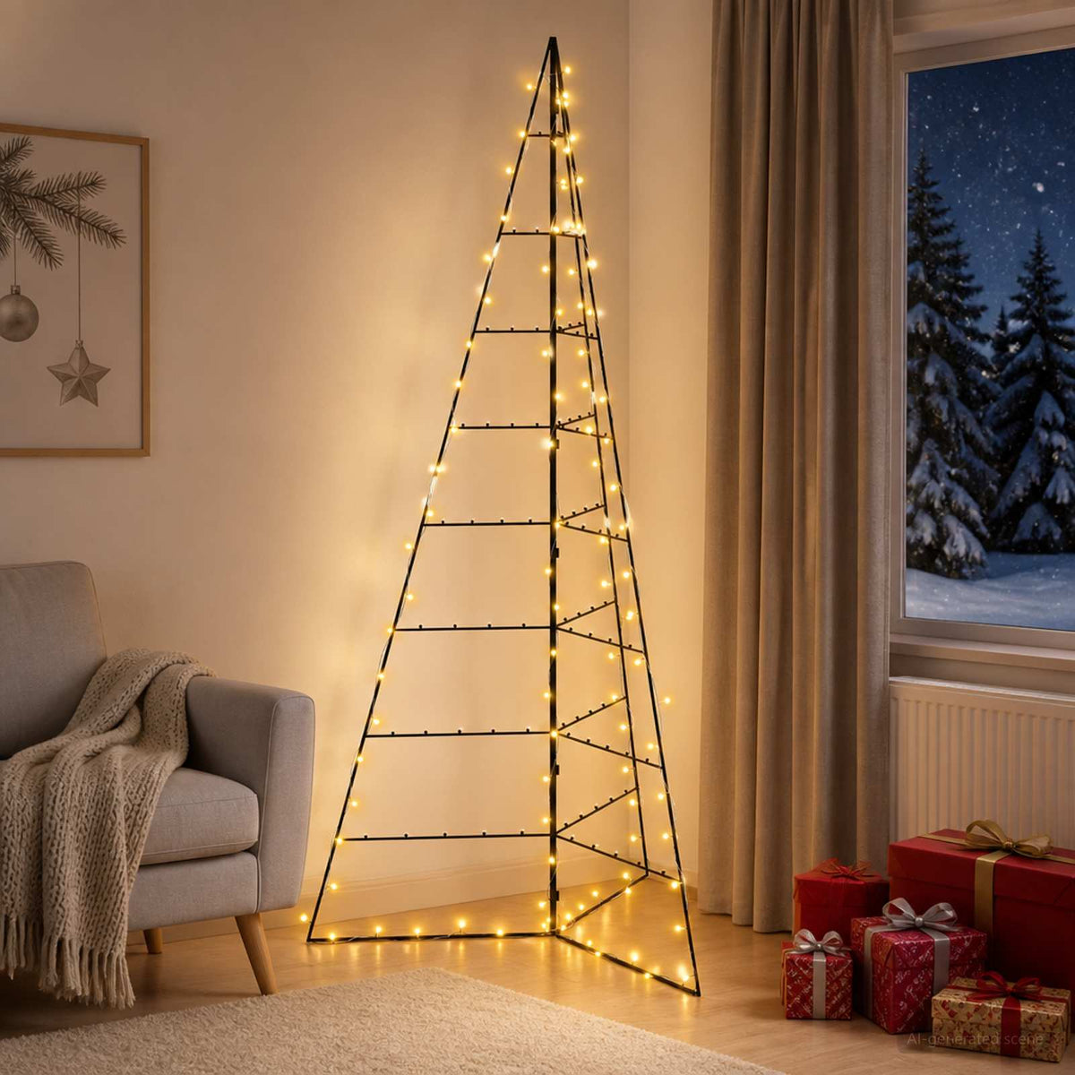 Fém karácsonyfa KUOPIO 210 cm Meleg fehér Acél Fekete
