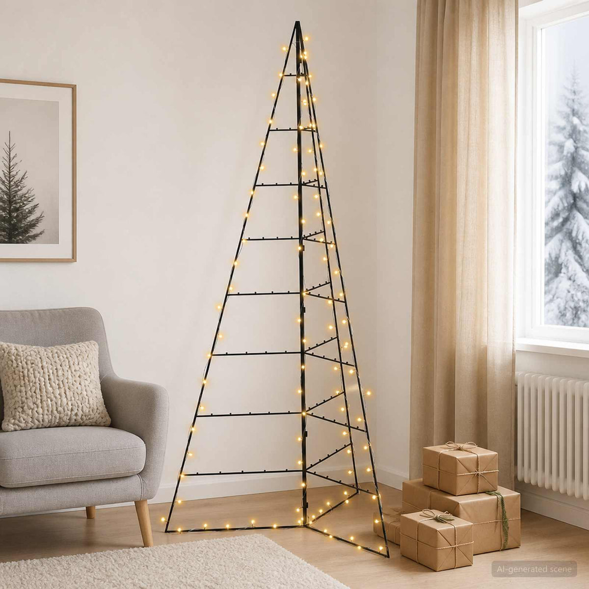 Fém karácsonyfa KUOPIO 210 cm Meleg fehér Acél Fekete