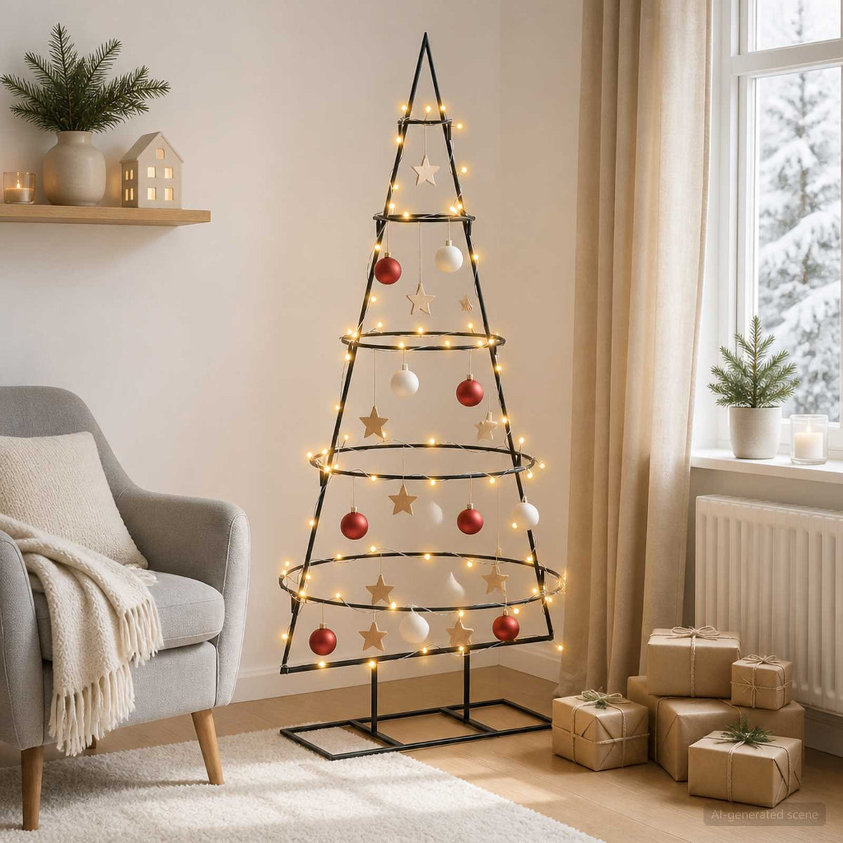 Fém karácsonyfa állvánnyal KUOPIO 125 cm Meleg fehér Acél