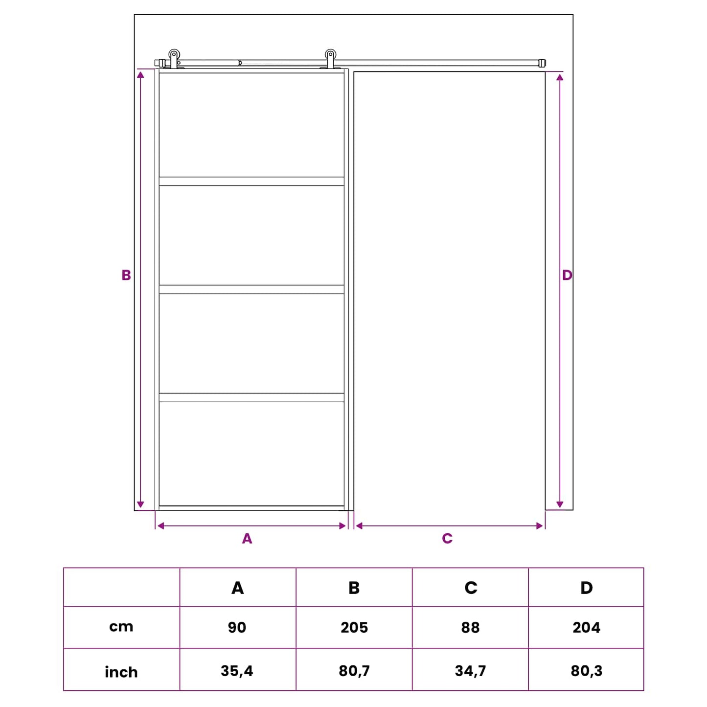 Csúszó ajtó 90 x 205 cm Edzett Üveg és Alumínium