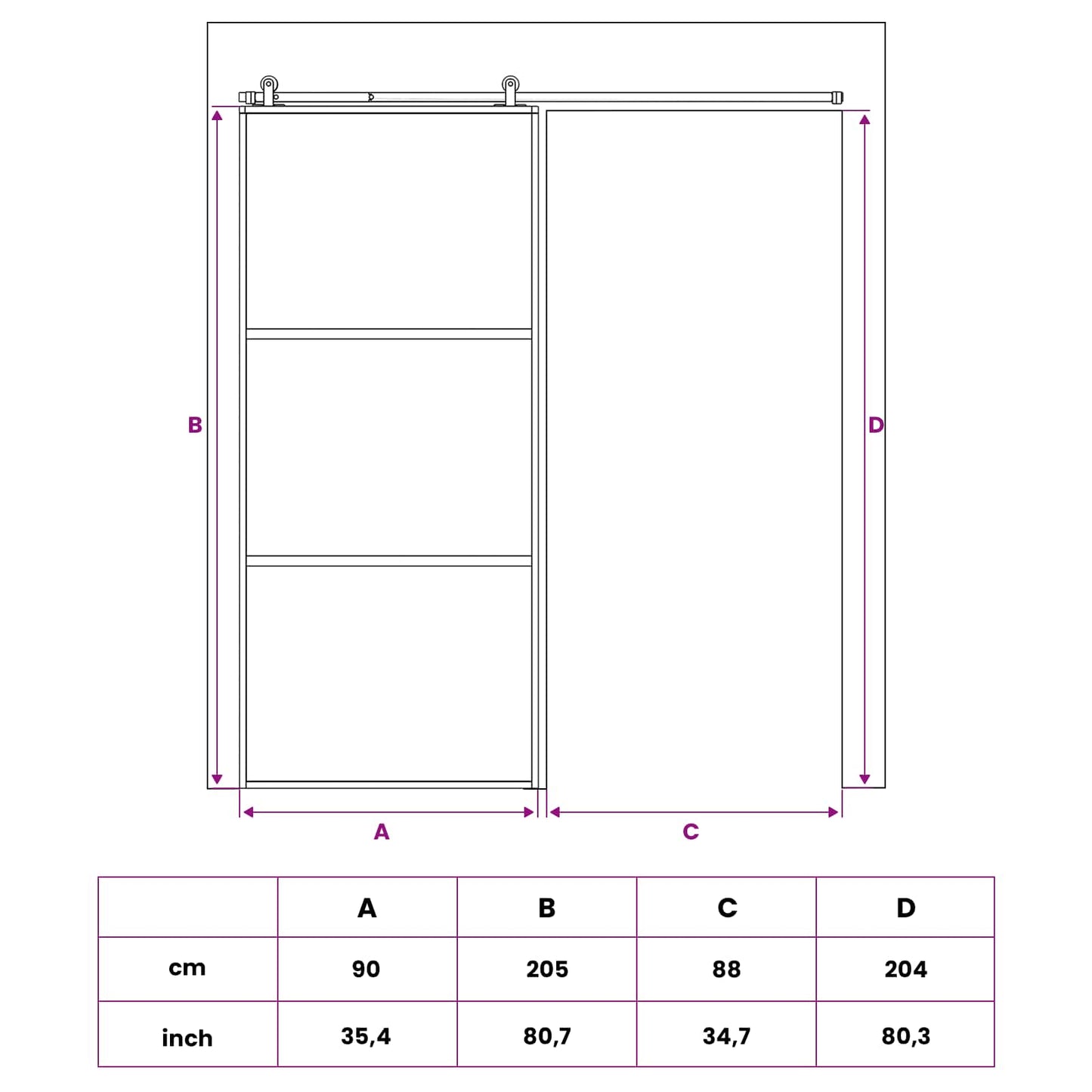 Csúszó ajtó 90 x 205 cm Edzett Üveg és Alumínium