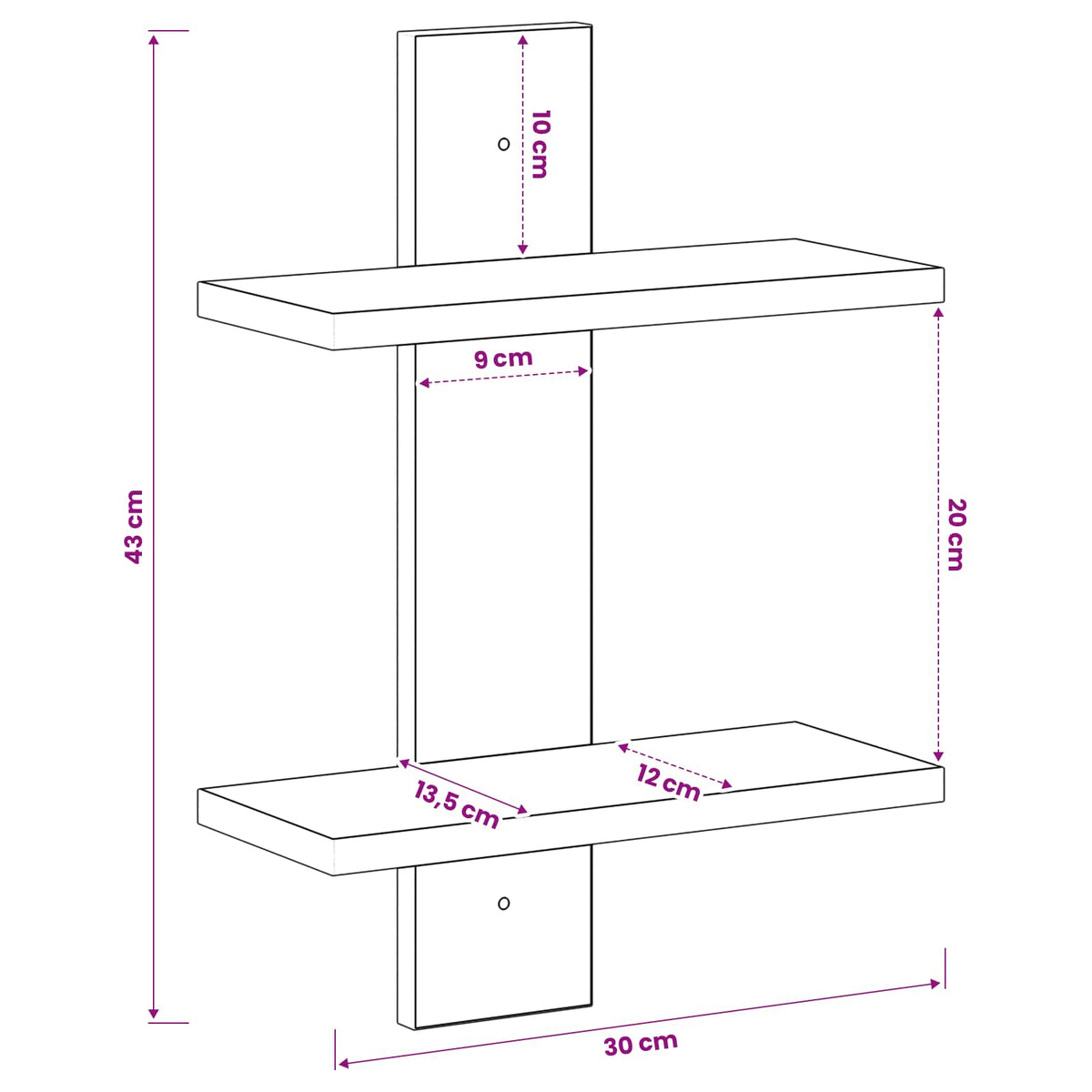 Falpolc Antik Fa 30 x 13.5 x 43 cm Szerelt Fa