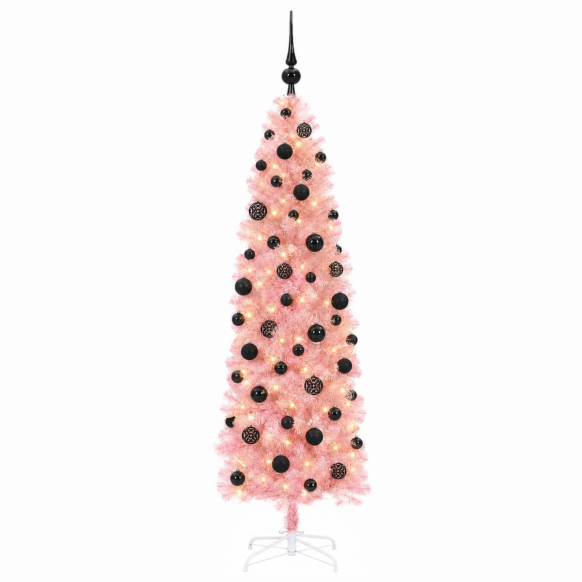 Karcsú műkarácsonyfa gömbökkel 180 cm 300 LED Meleg fehér