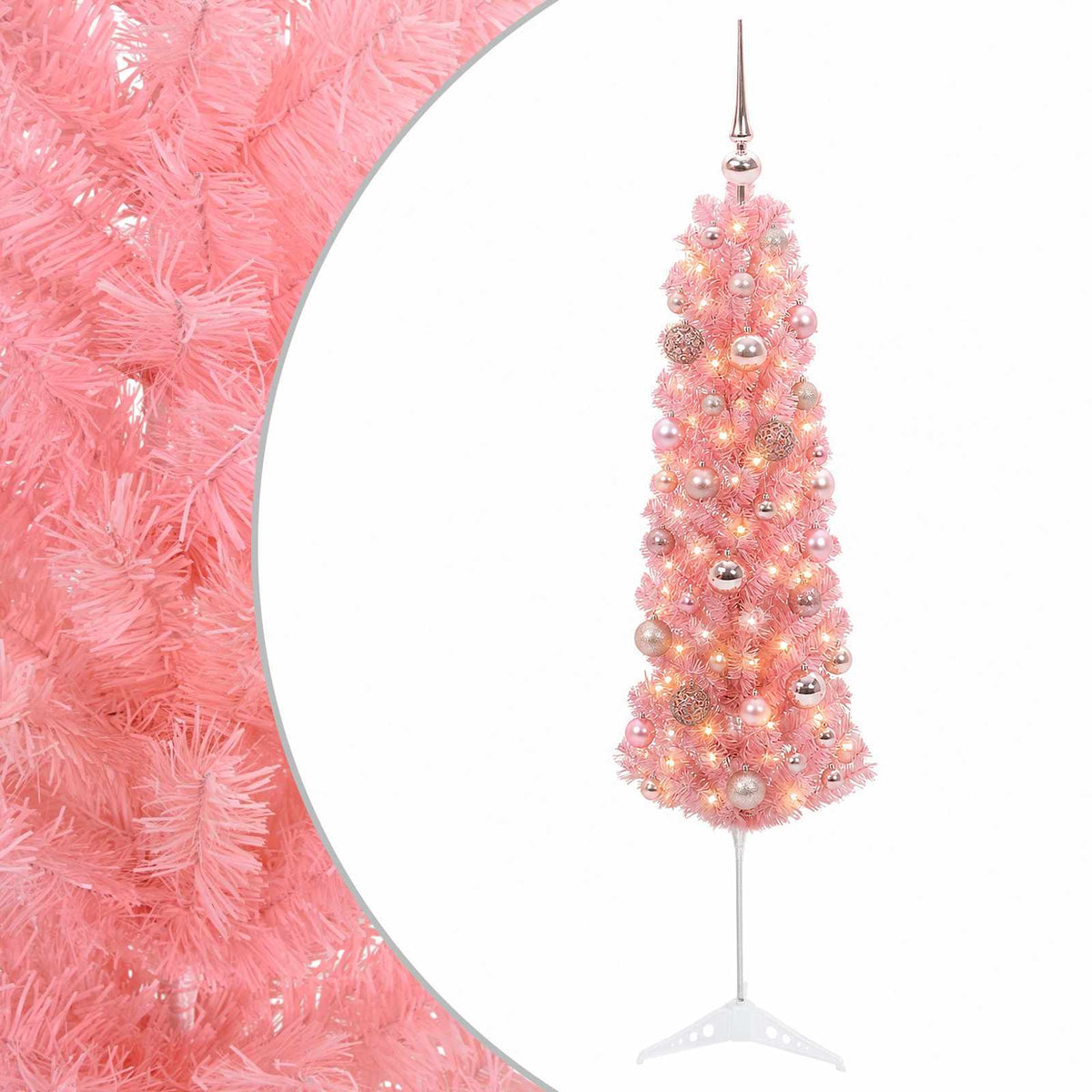Karcsú műkarácsonyfa gömbökkel 150 cm 150 LED Meleg fehér