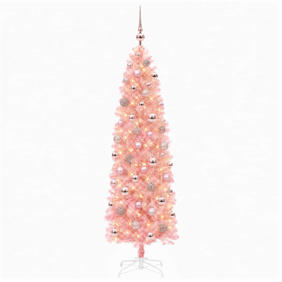 Keskeny műkarácsonyfa gömbbel 180 cm 300 LED Meleg fehér