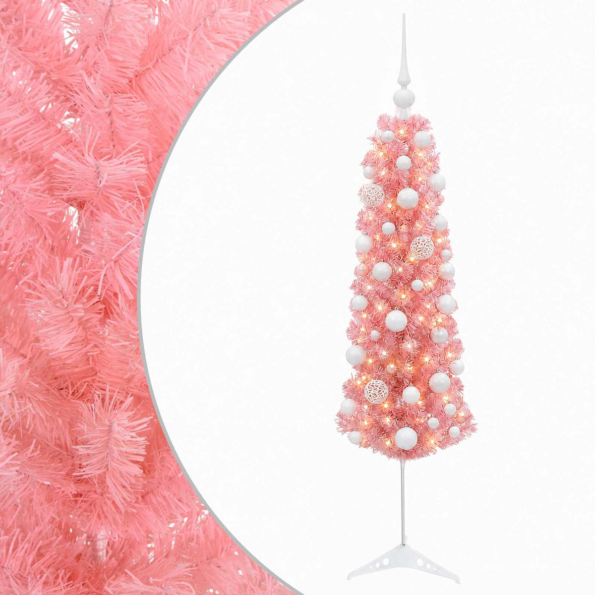 Karcsú műkarácsonyfa gömbökkel 150 cm 150 LED Meleg fehér