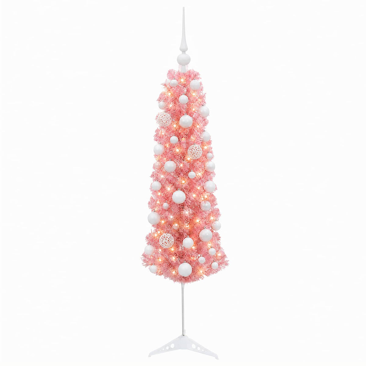 Karcsú műkarácsonyfa gömbökkel 150 cm 150 LED Meleg fehér