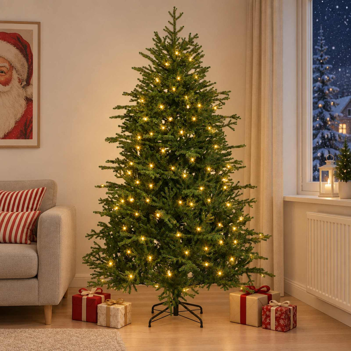 Műanyag Hajtogatós Karácsonyfa 150 cm 150 LED Meleg fehér