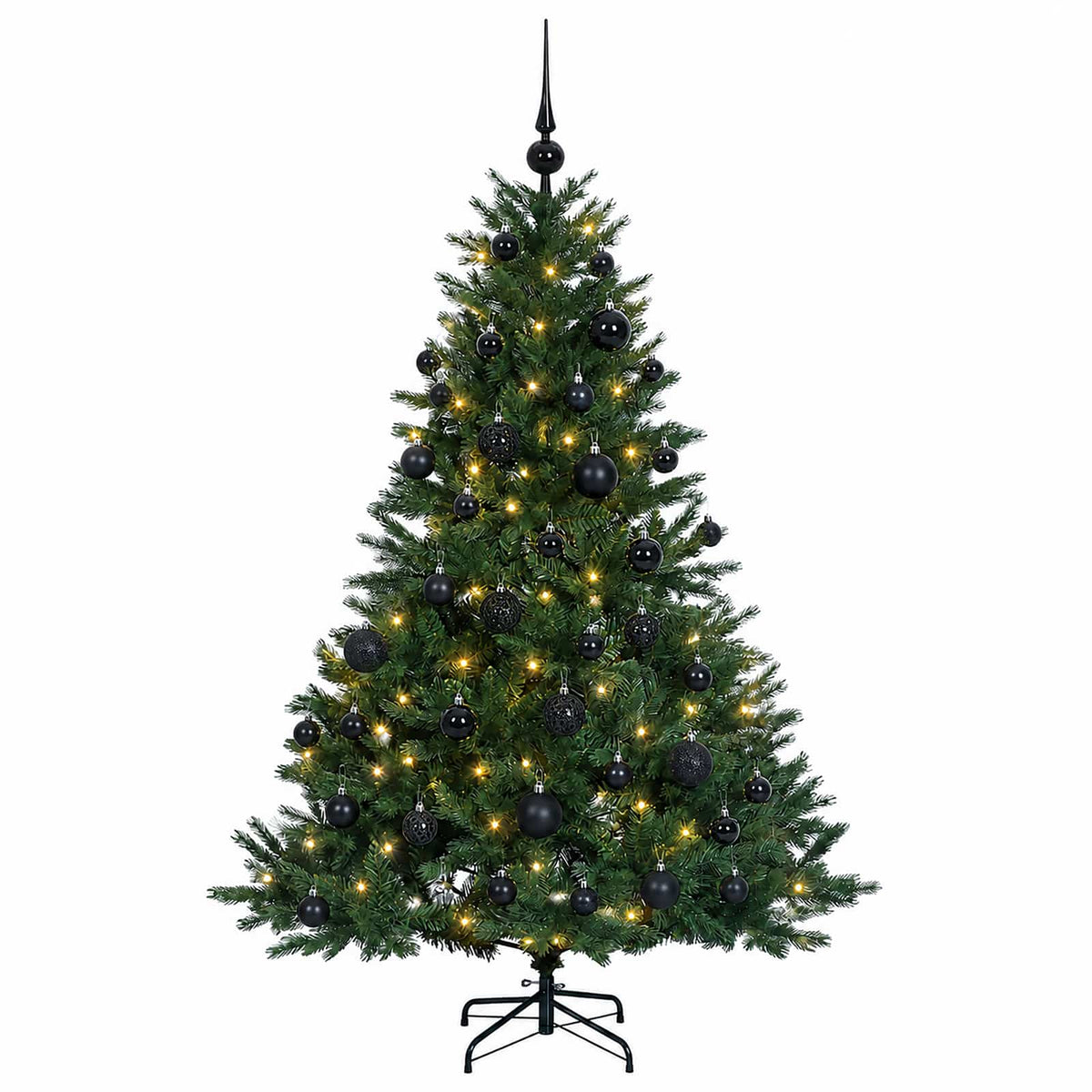 Műkarácsonyfa gömbbel 150 cm 150 LED Meleg fehér PVC és fém