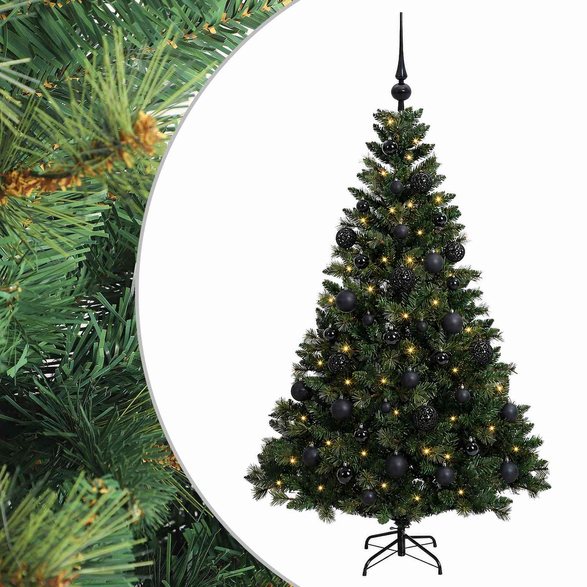 Műfenyő gömbökkel 150 cm 150 LED Meleg fehér PVC és fém Zöld