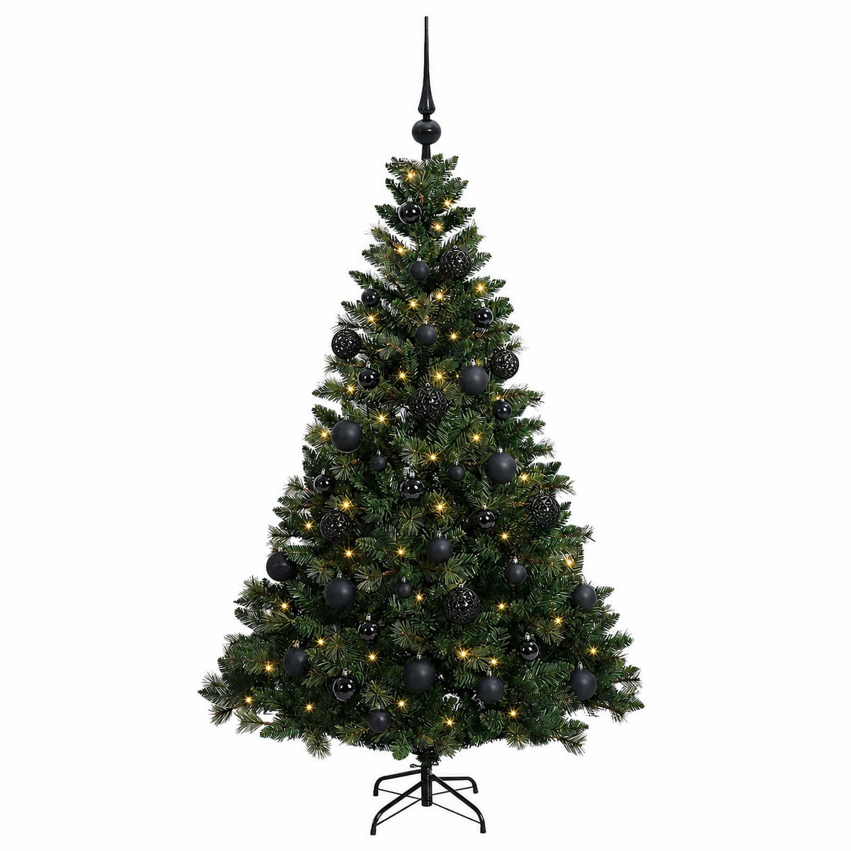 Műfenyő gömbökkel 150 cm 150 LED Meleg fehér PVC és fém Zöld