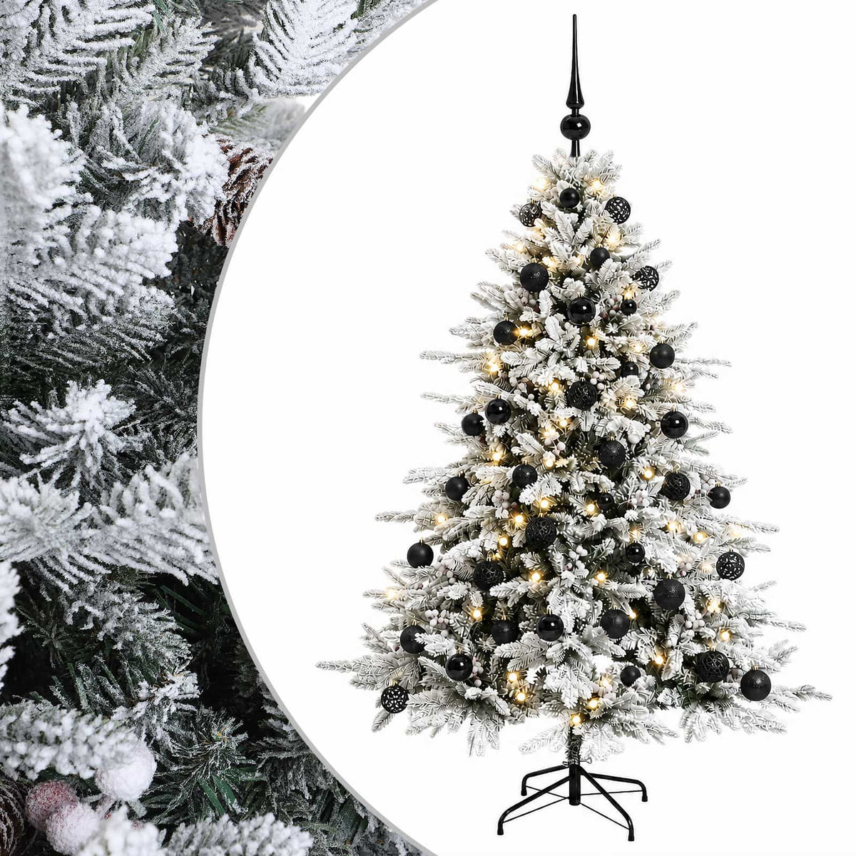 Műkarácsonyfa gömbbel 120 cm 150 LED Meleg fehér PVC és fém
