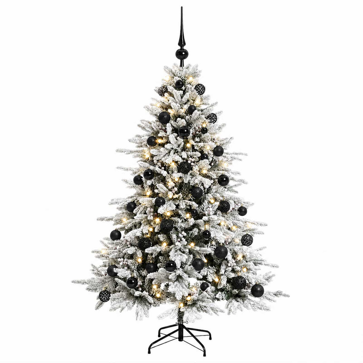 Műkarácsonyfa gömbbel 120 cm 150 LED Meleg fehér PVC és fém