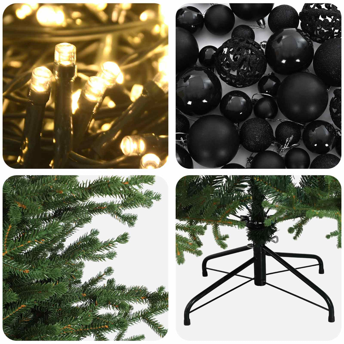 Műkarácsonyfa gömbbel 120 cm 150 LED Meleg fehér PVC és fém