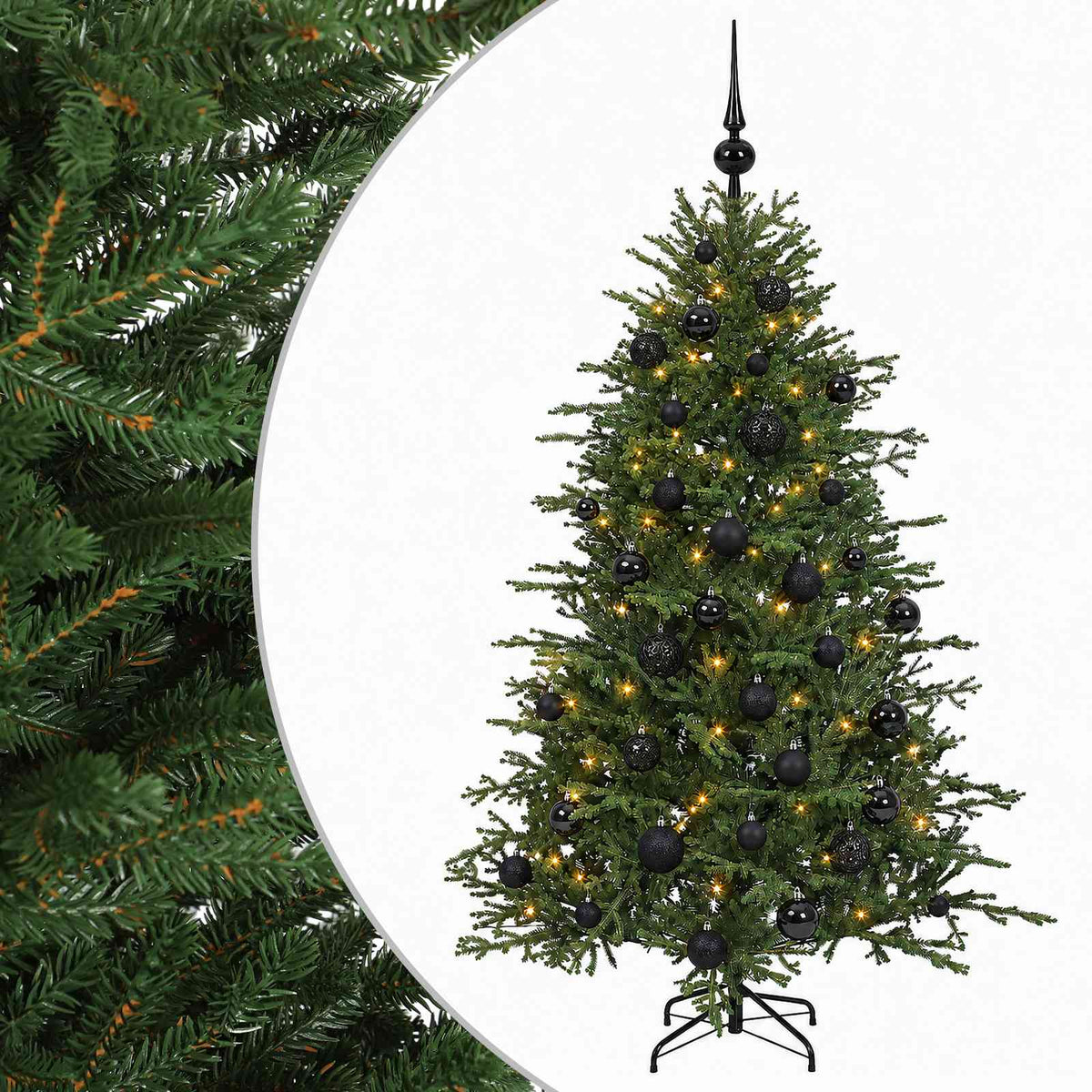 Műkarácsonyfa gömbbel 120 cm 150 LED Meleg fehér PVC és fém