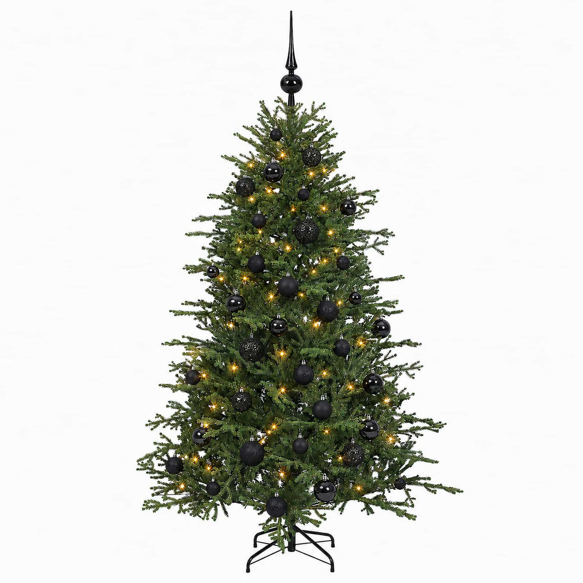 Műkarácsonyfa gömbbel 120 cm 150 LED Meleg fehér PVC és fém