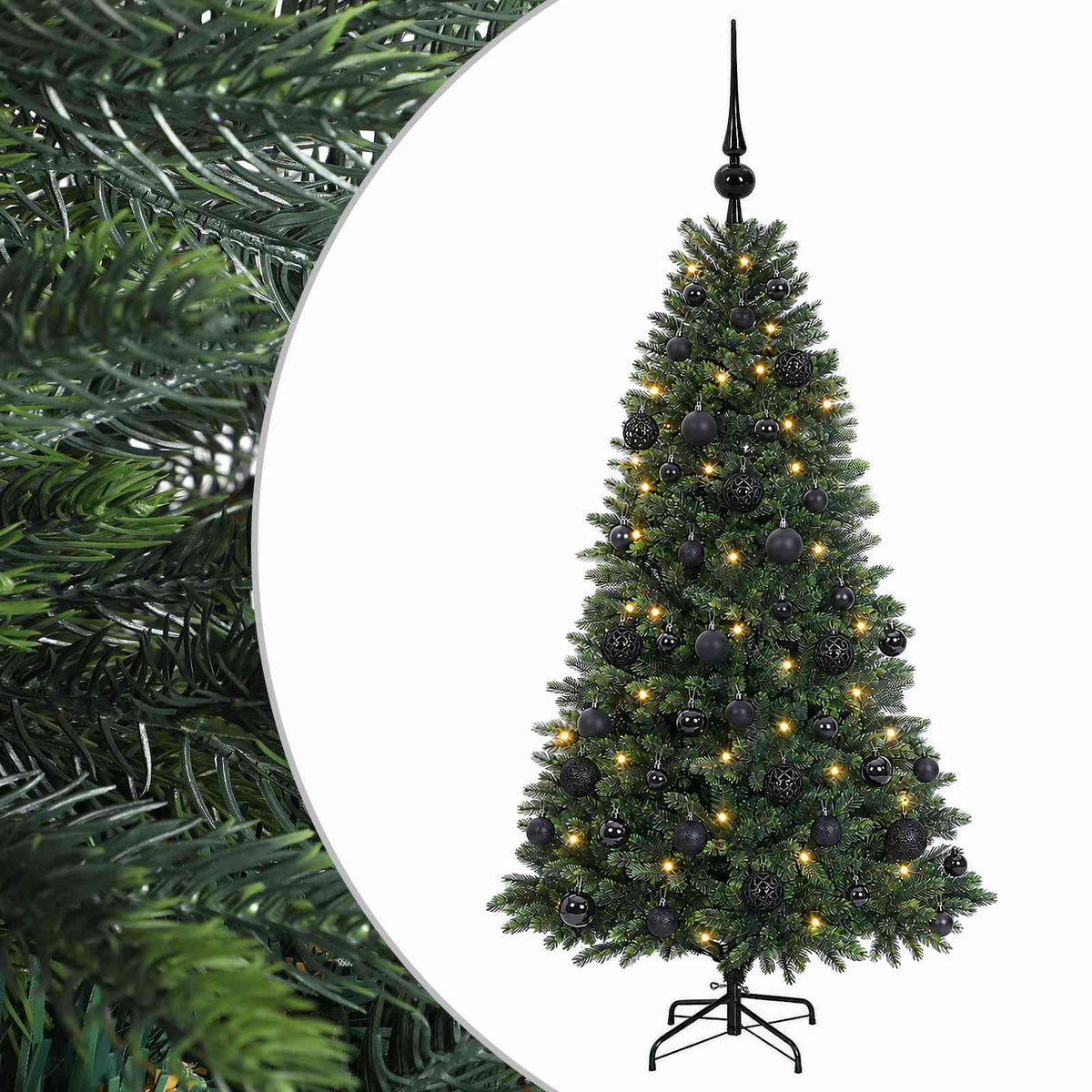 Műfenyő gömbökkel 120 cm 150 LED Meleg fehér PVC és fém Zöld