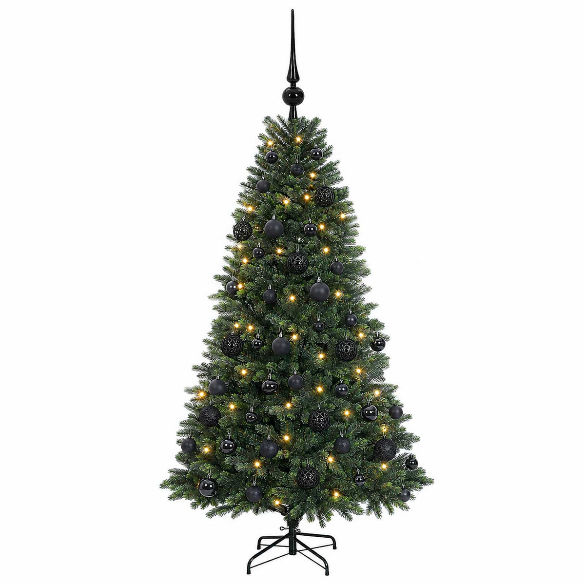 Műfenyő gömbökkel 150 cm 150 LED Meleg fehér PVC és fém Zöld
