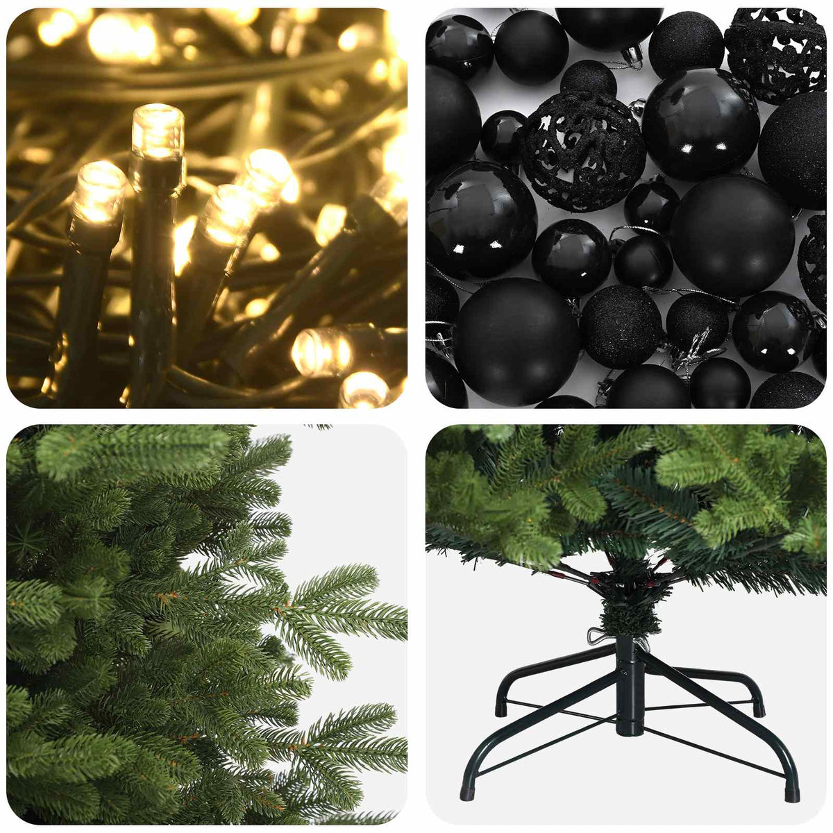 Műkarácsonyfa gömbbel 150 cm 150 LED Meleg fehér PVC és fém