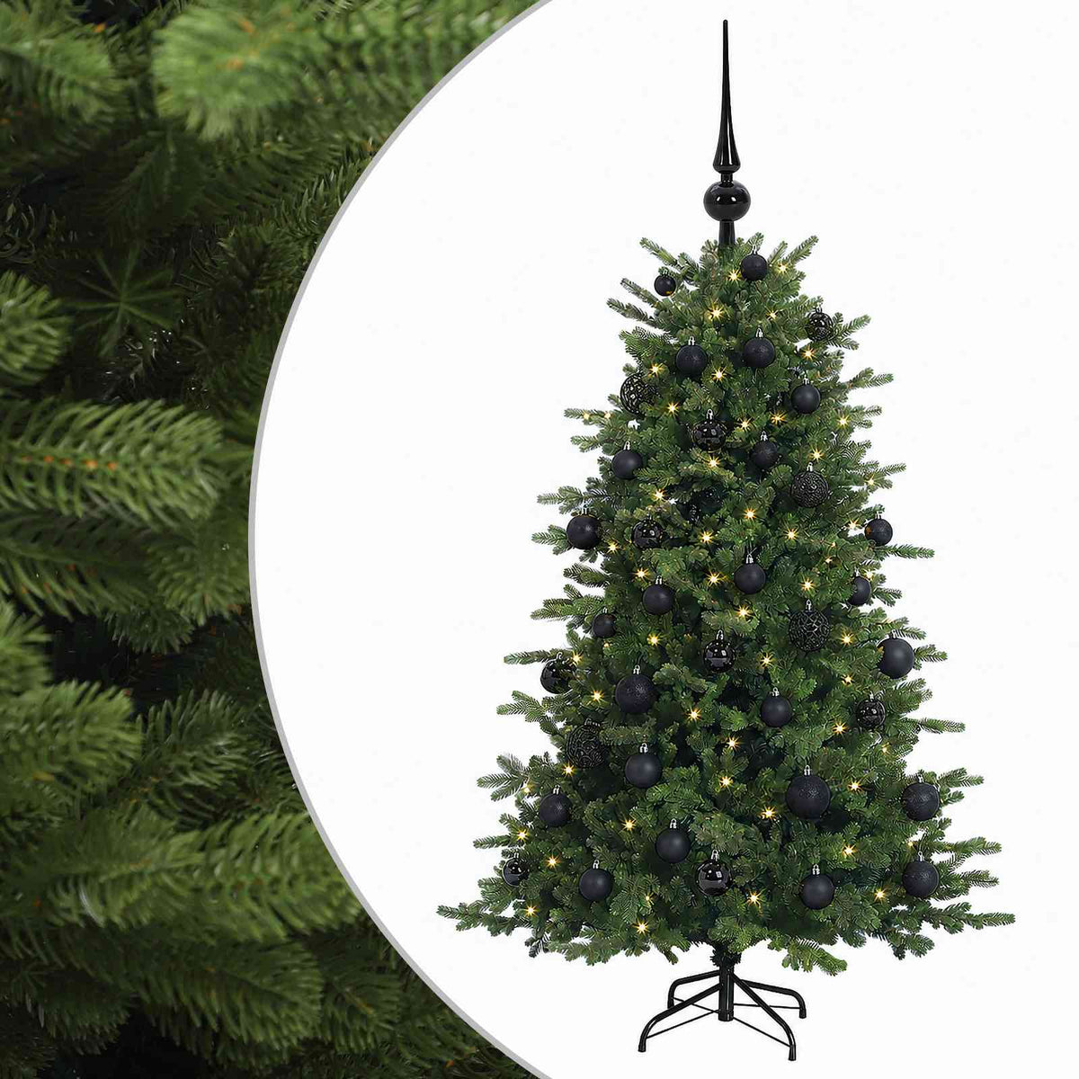 Műkarácsonyfa gömbbel 150 cm 150 LED Meleg fehér PVC és fém
