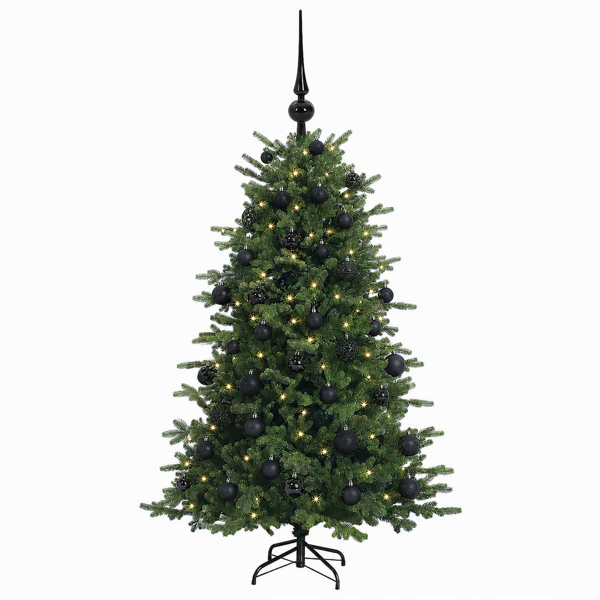 Műkarácsonyfa gömbbel 150 cm 150 LED Meleg fehér PVC és fém