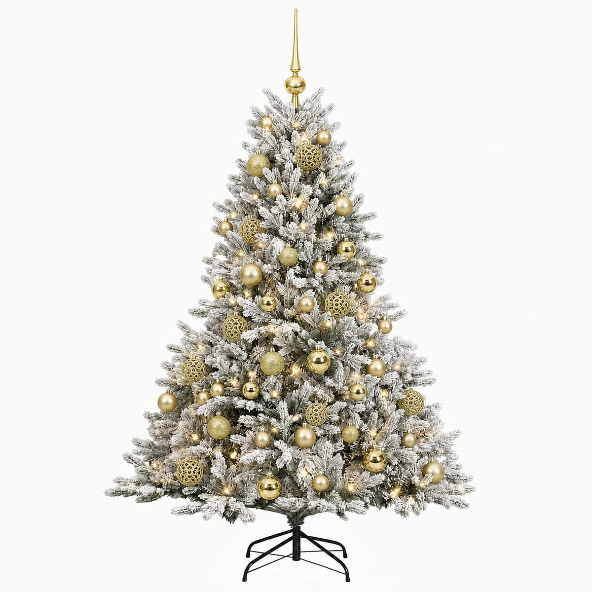 Műkarácsonyfa gömbbel 150 cm 150 LED Meleg fehér PVC és fém
