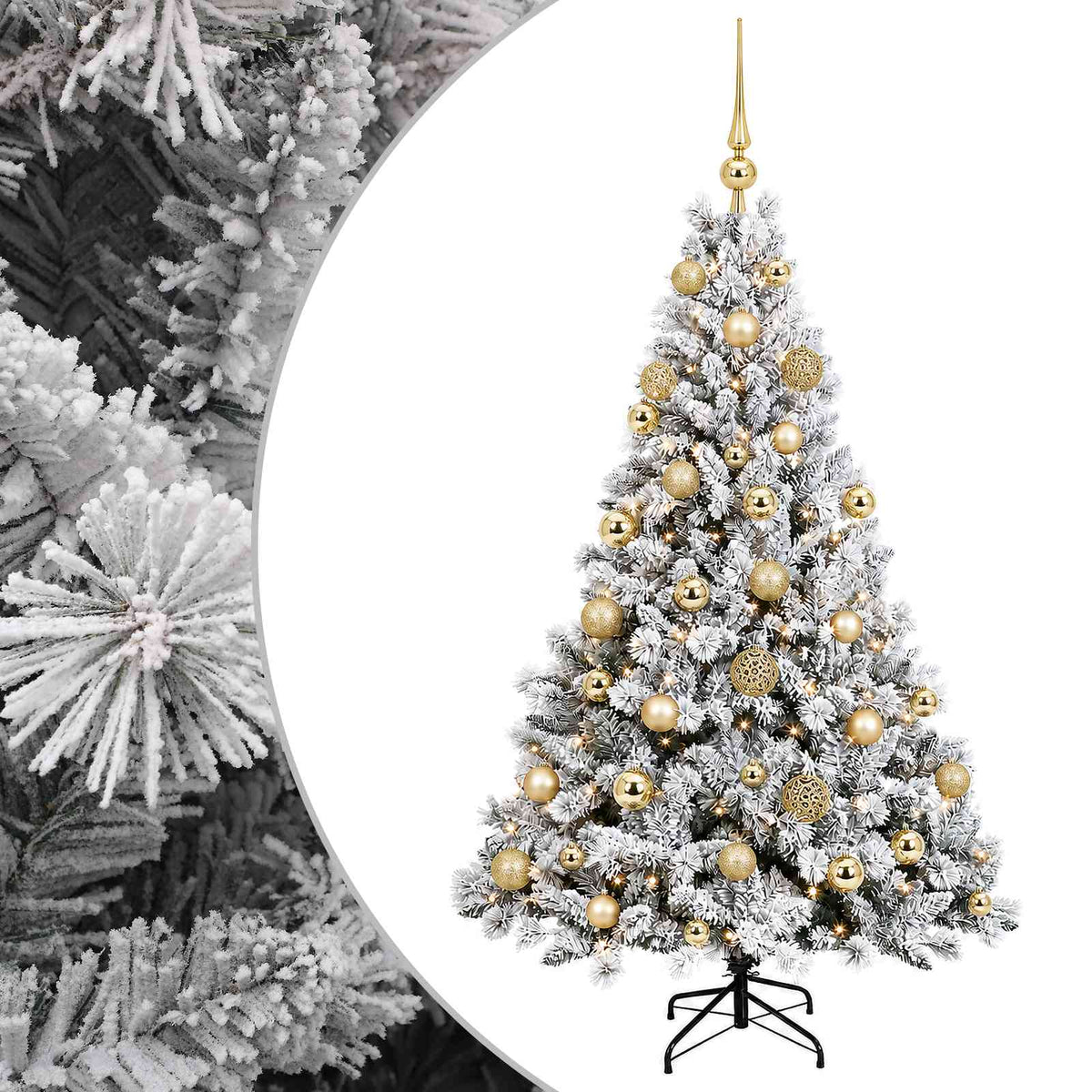Műfenyő gömbökkel 150 cm 150 LED Meleg fehér PVC és fém