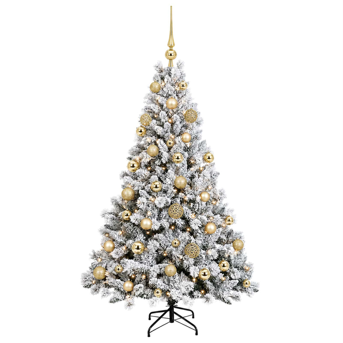 Műfenyő gömbökkel 150 cm 150 LED Meleg fehér PVC és fém