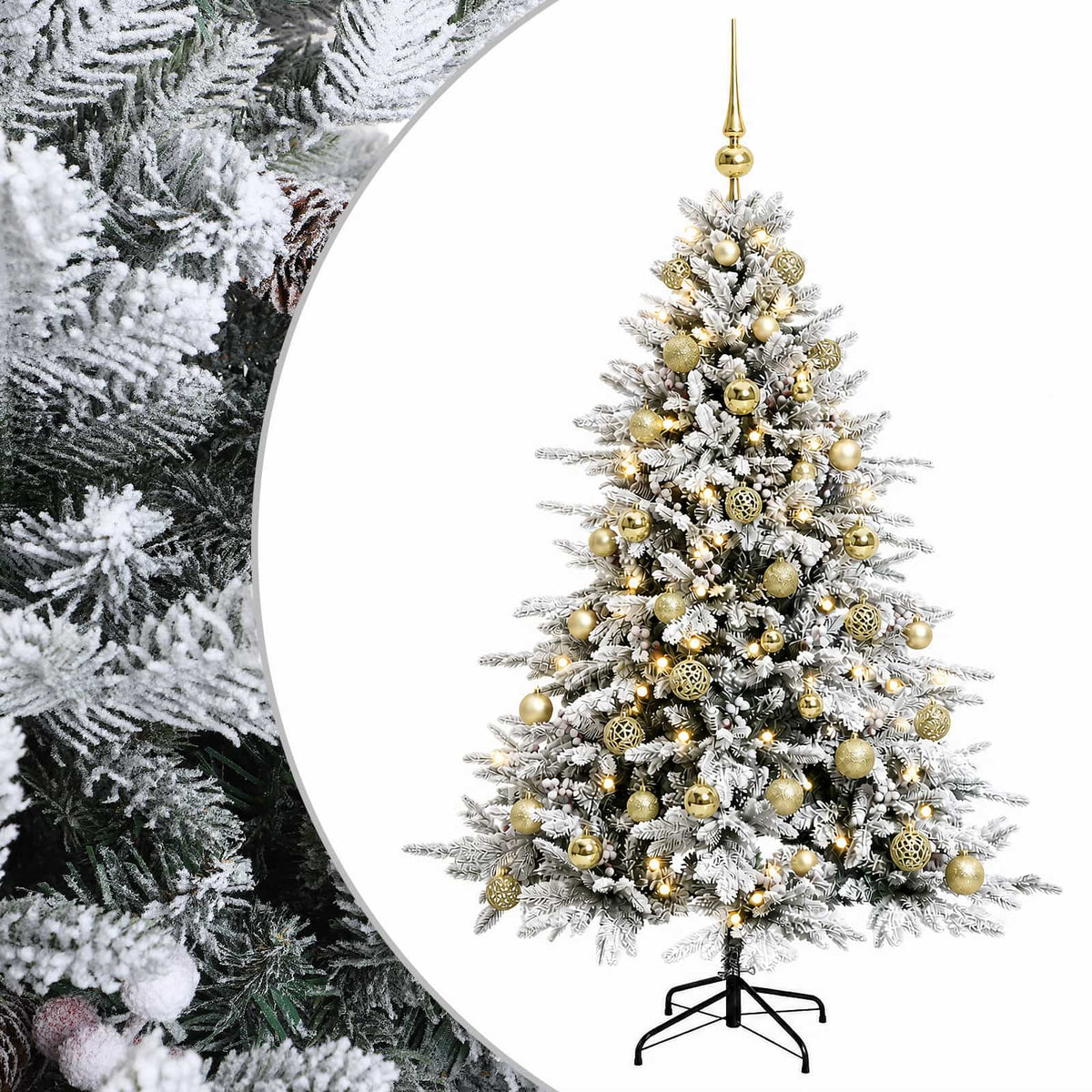 Műkarácsonyfa gömbbel 150 cm 150 LED Meleg fehér PVC és fém