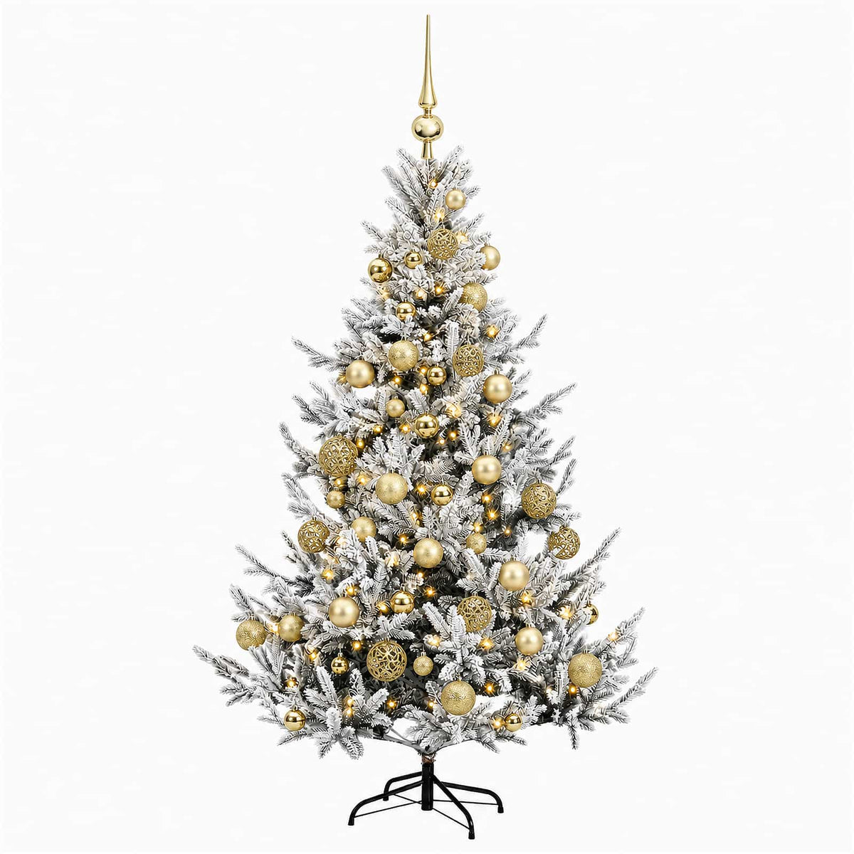 Műkarácsonyfa gömbbel 150 cm 150 LED Meleg fehér PVC és fém
