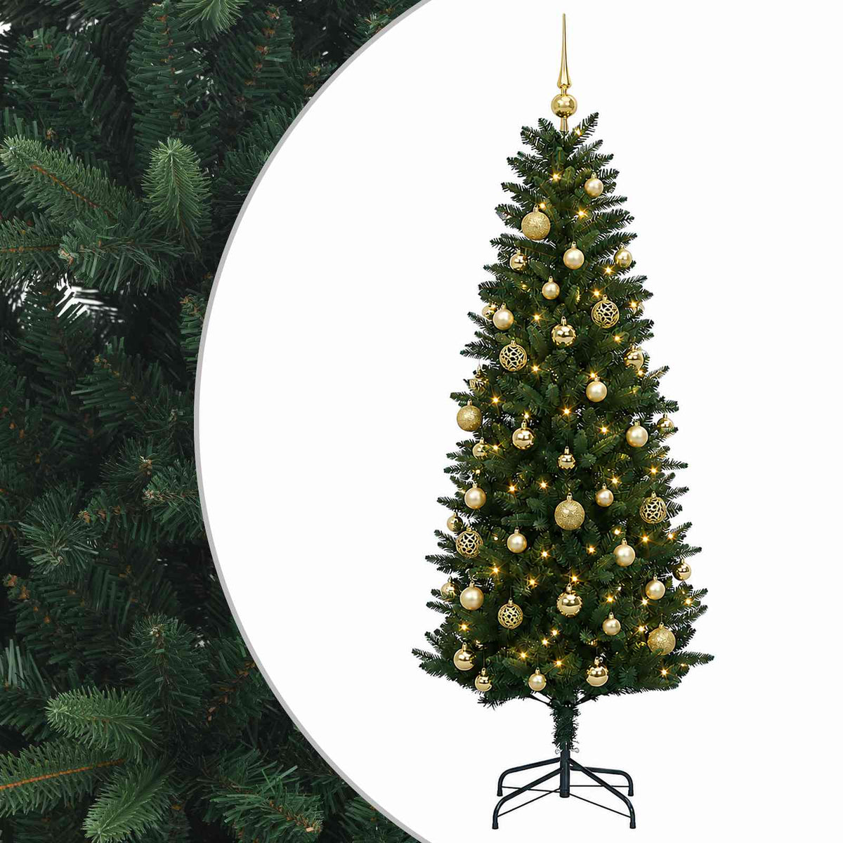 Műfenyő gömbökkel 120 cm 150 LED Meleg fehér PE és PVC Green