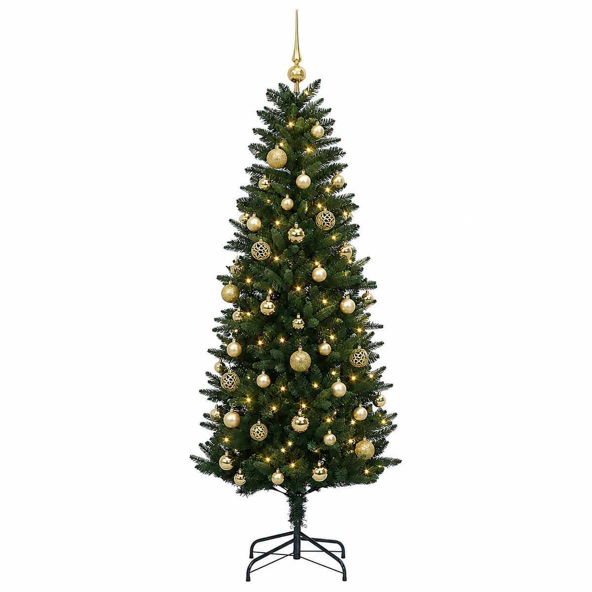 Műfenyő gömbökkel 120 cm 150 LED Meleg fehér PE és PVC Green