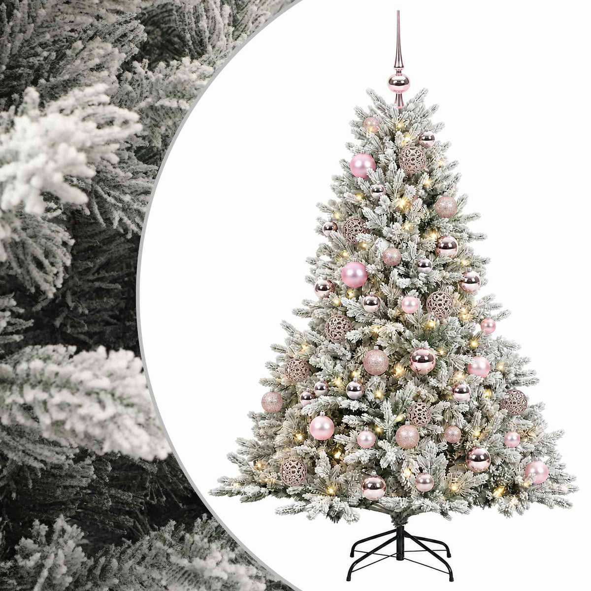 Műkarácsonyfa gömbbel 120 cm 150 LED Meleg fehér PVC és fém