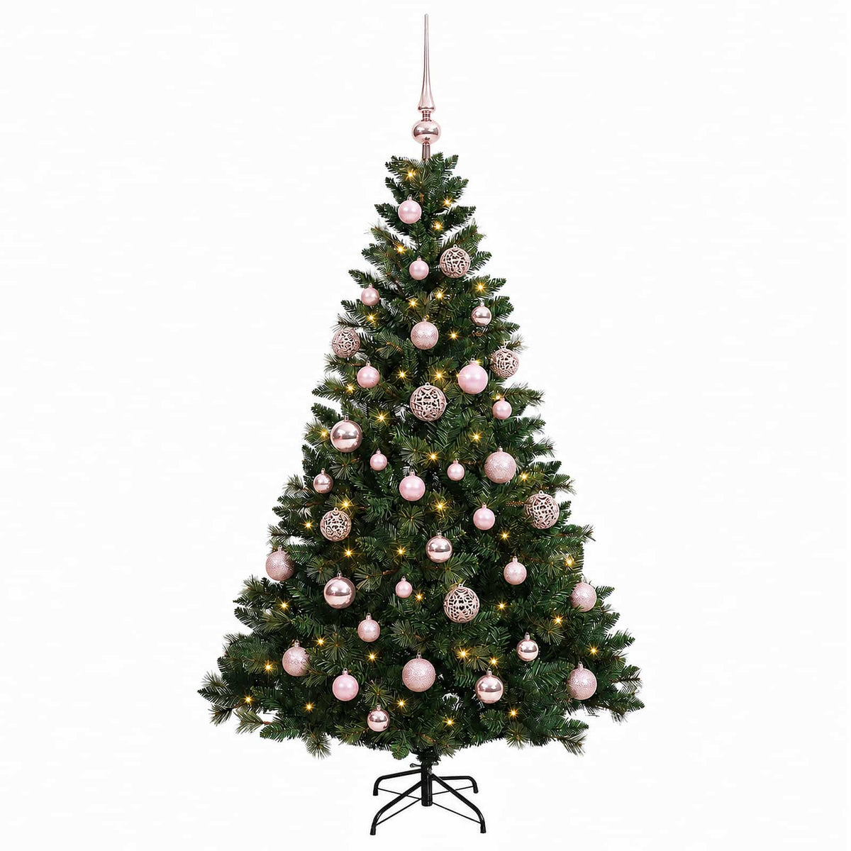 Műfenyő gömbökkel 150 cm 150 LED Meleg fehér PVC és fém Zöld