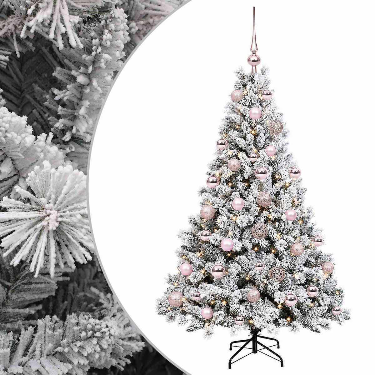 Műkarácsonyfa gömbbel 120 cm 150 LED Meleg fehér PVC és fém