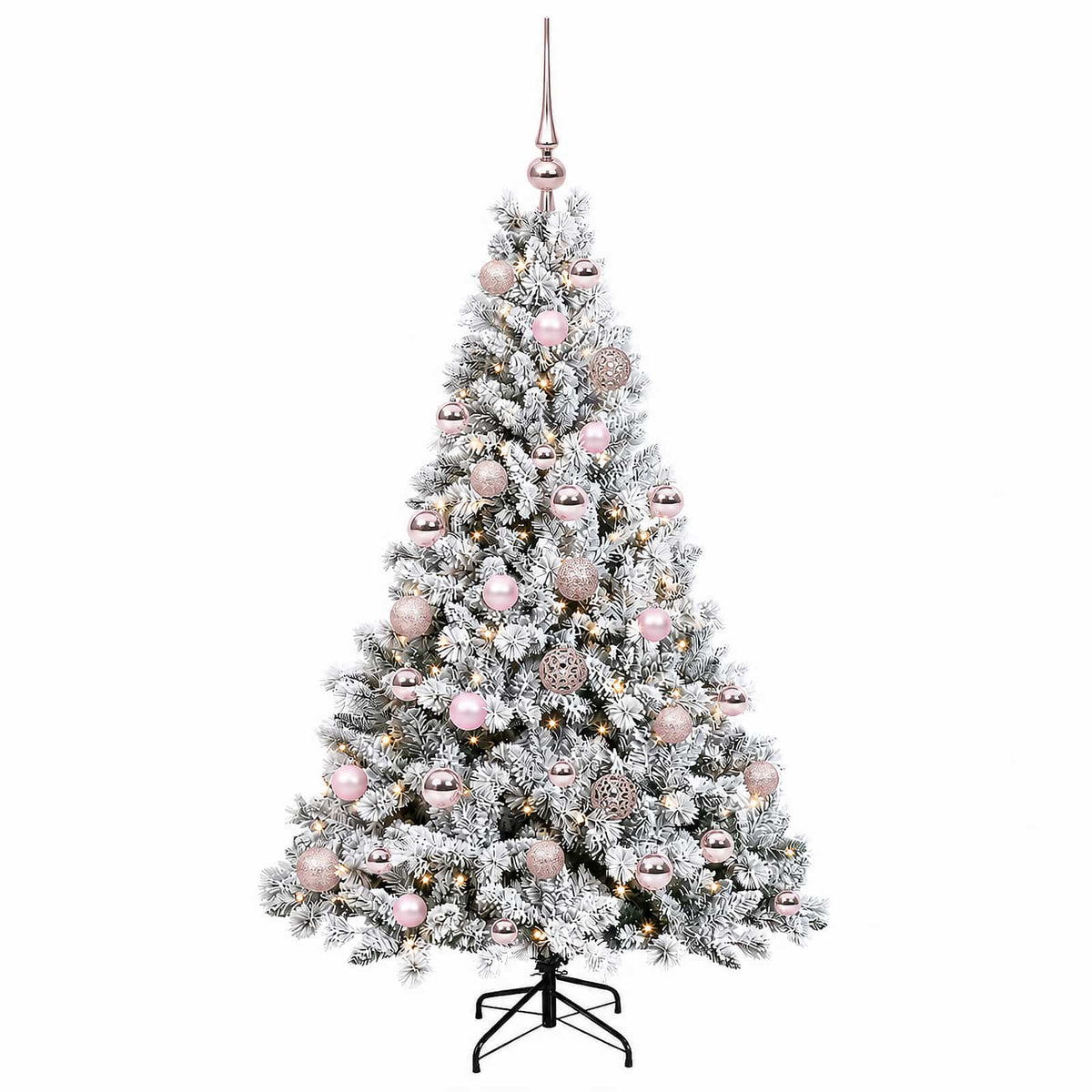 Műkarácsonyfa gömbbel 120 cm 150 LED Meleg fehér PVC és fém