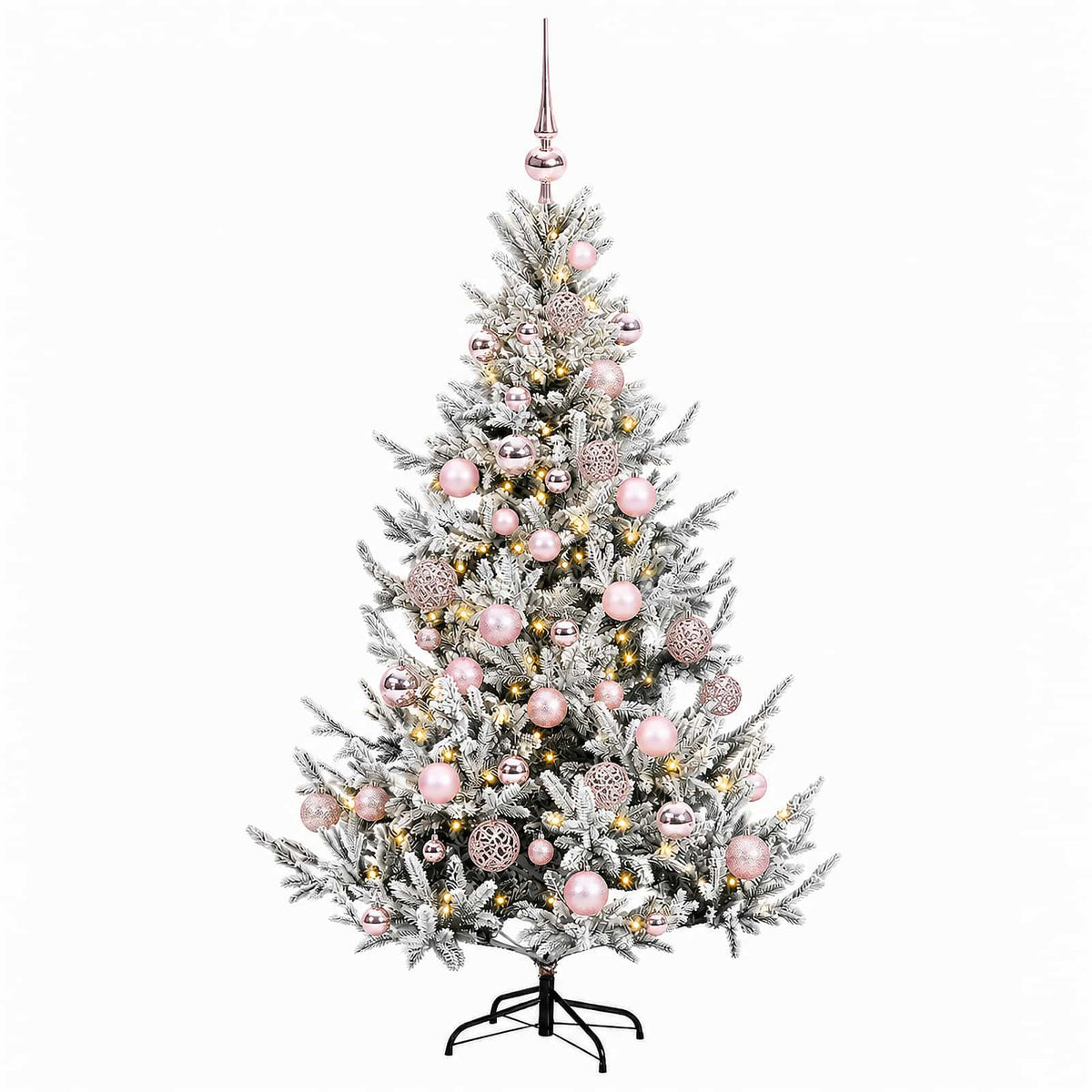 Műkarácsonyfa gömbbel 120 cm 150 LED Meleg fehér PVC és fém